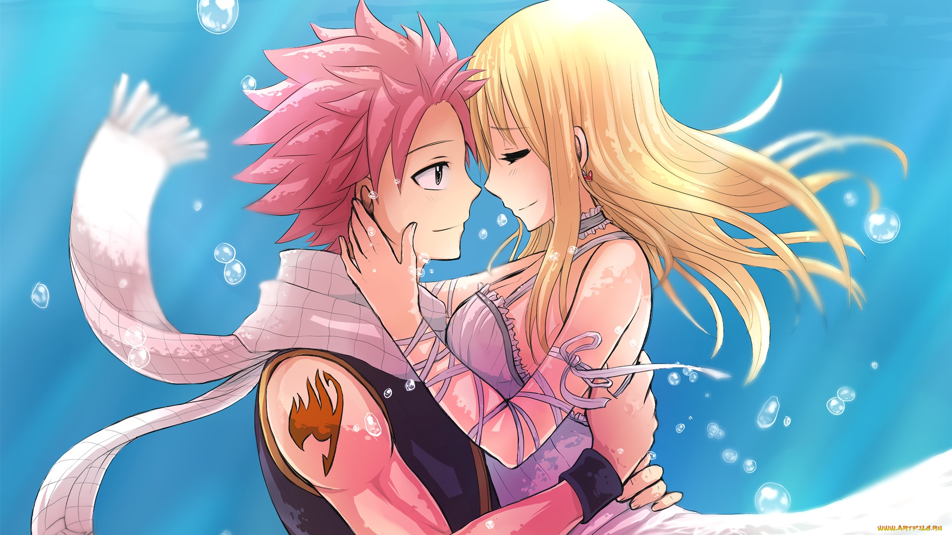 аниме, fairy, tail, парень, фон, взгляд, девушка