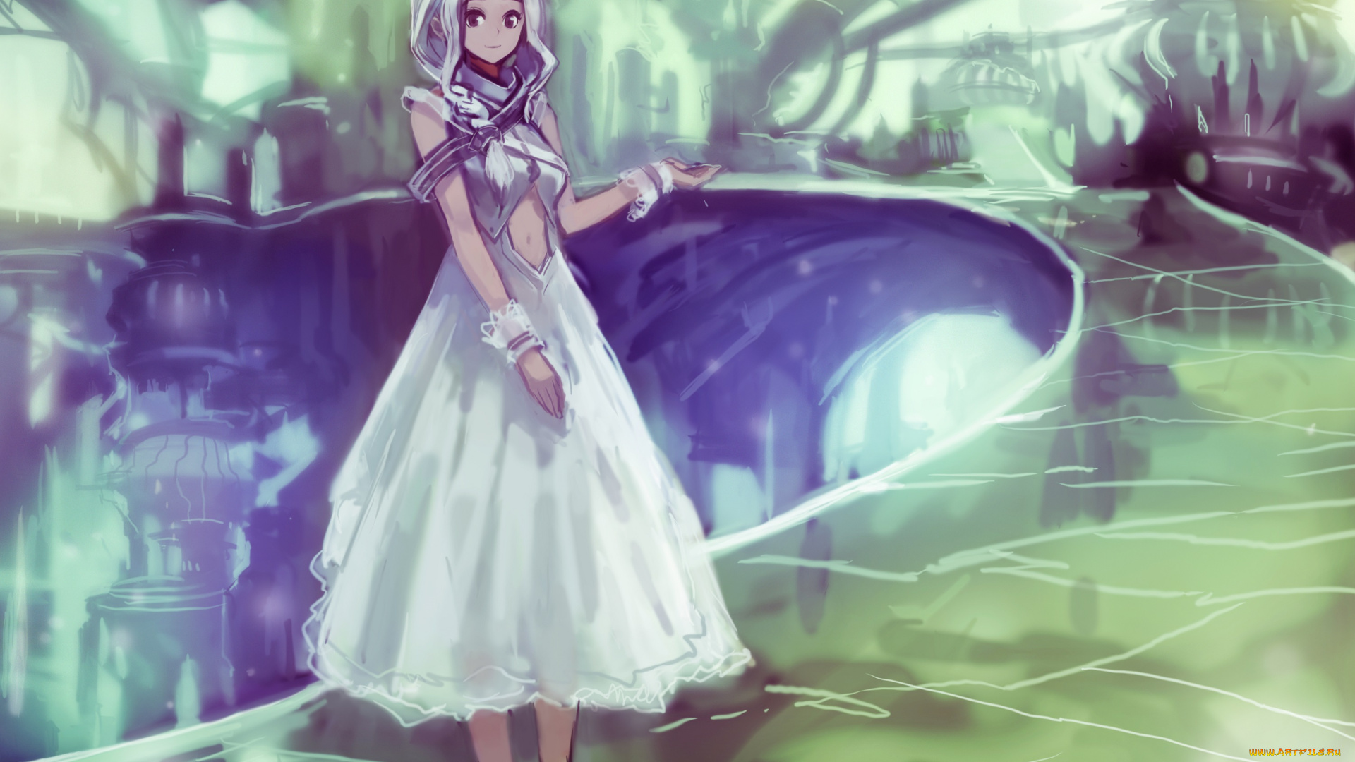 аниме, город, , улицы, , здания, девочка