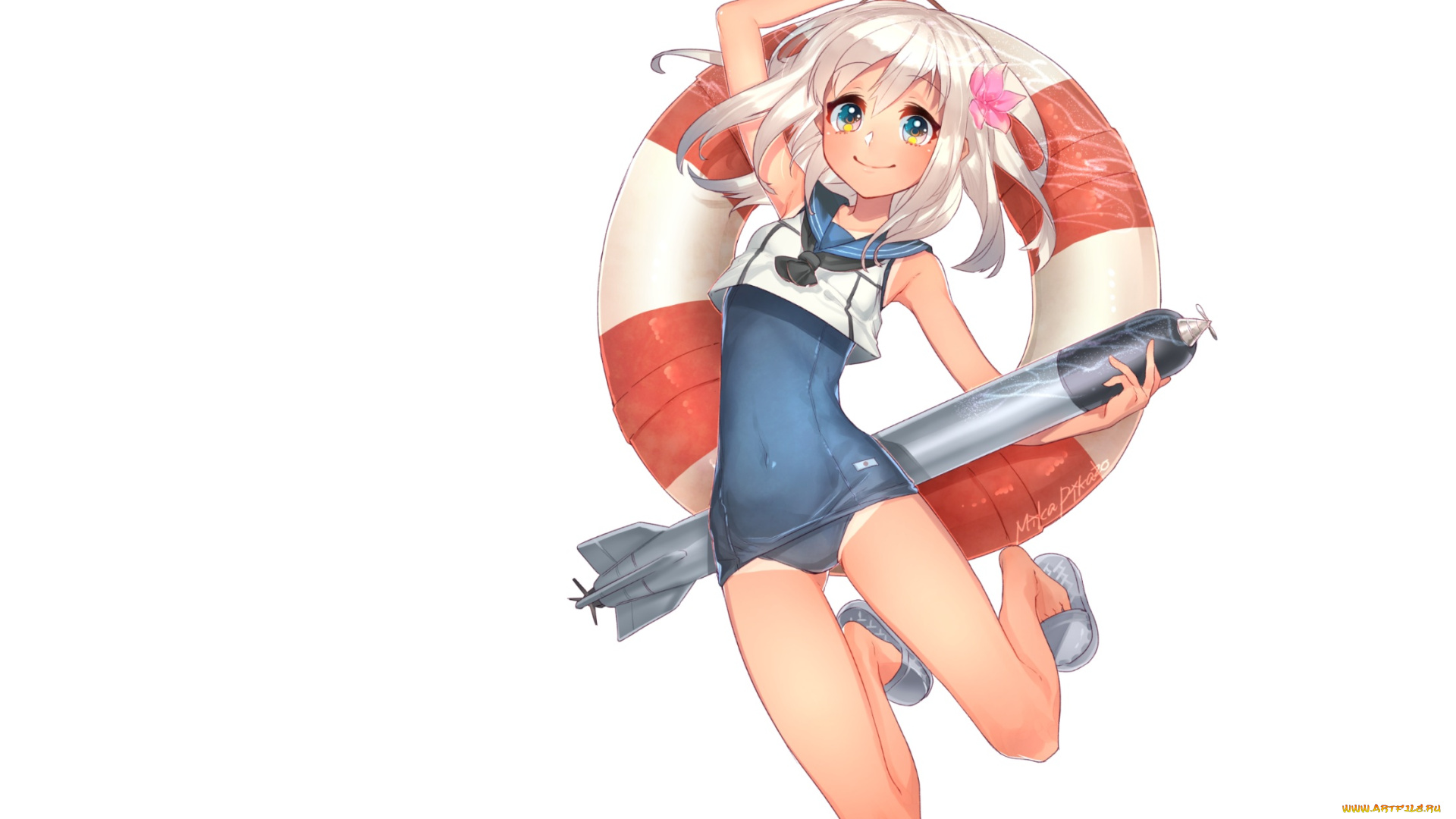 аниме, kantai, collection, девушка, взгляд, фон, ракета