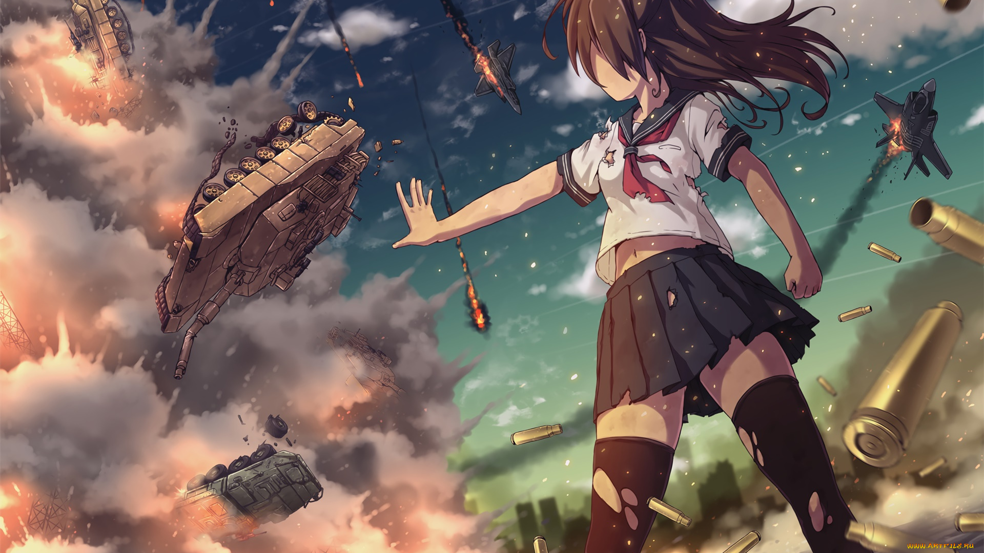 аниме, оружие, , техника, , технологии, девушка, взгляд, фон