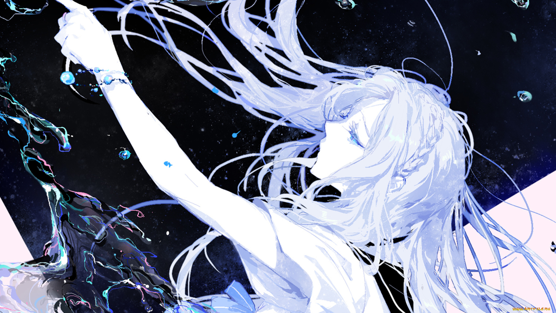 аниме, unknown, , другое, коса, девушка, бант, браслет