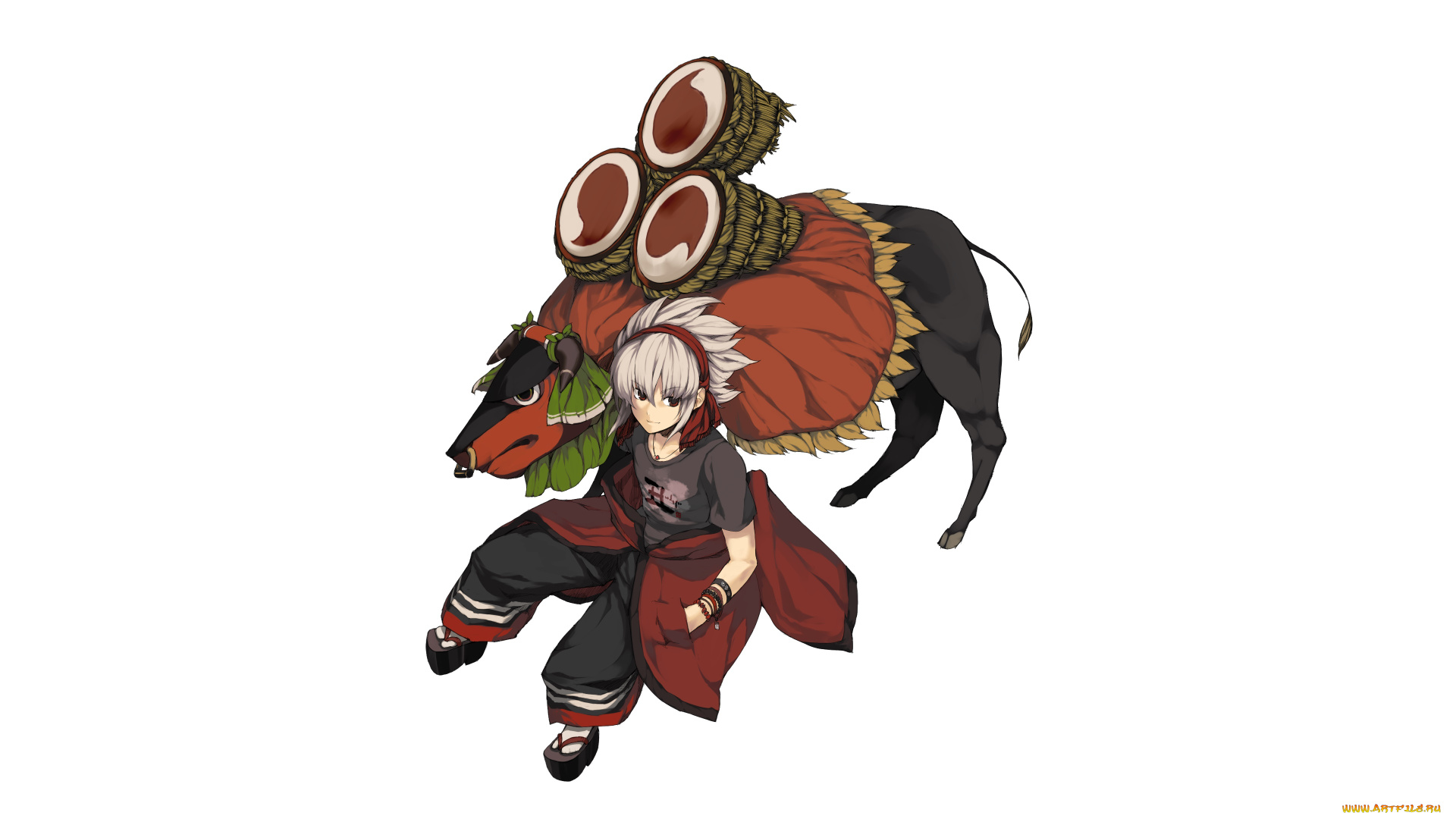 аниме, животные, , существа, девушка, взгляд, фон