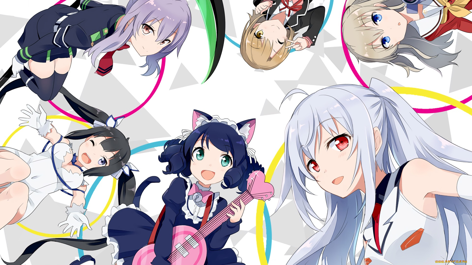 crossover, аниме, unknown, , другое, девушки, взгляд, фон