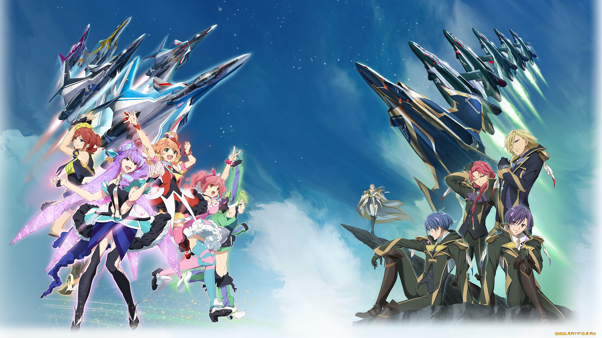 macross, delta, аниме, macross, frontier, парни, фон, девушки, взгляд