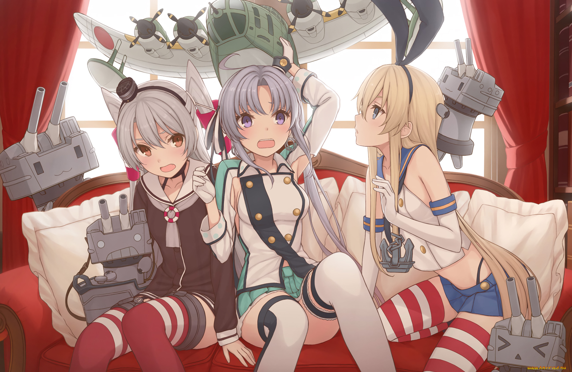 аниме, kantai, collection, взгляд, девушки, фон