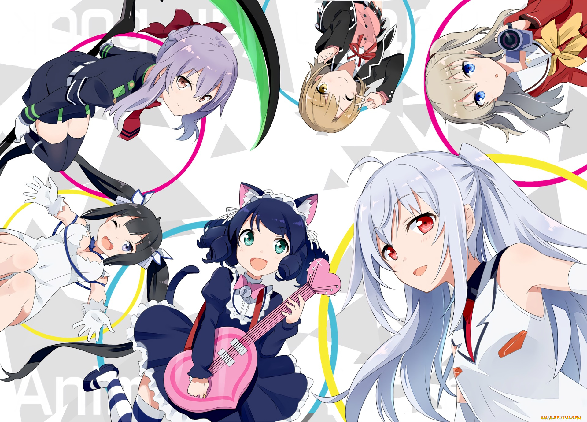 crossover, аниме, unknown, , другое, девушки, взгляд, фон