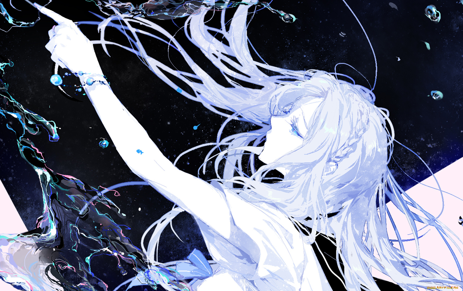 аниме, unknown, , другое, коса, девушка, бант, браслет