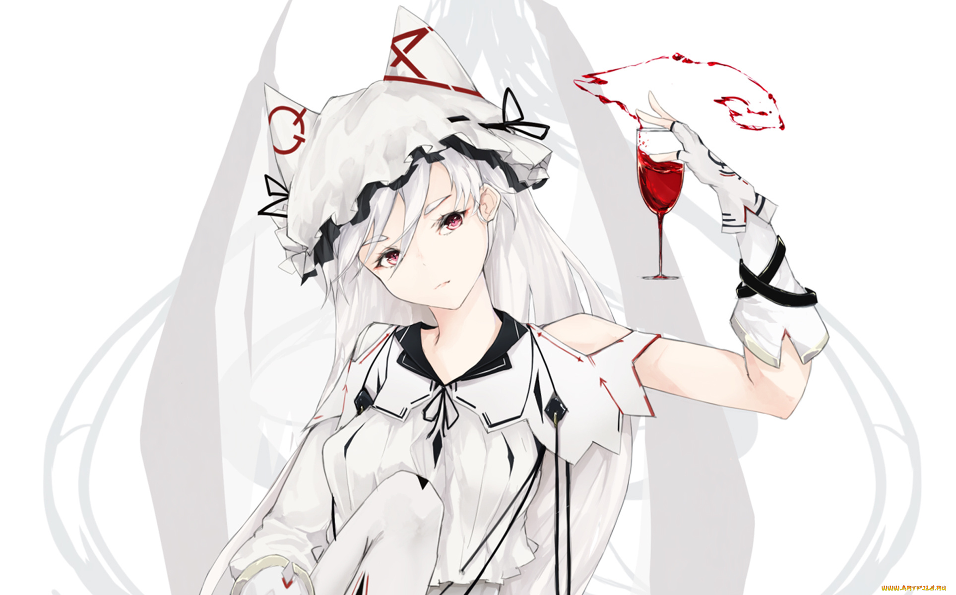 аниме, животные, , существа, перчатки, уши, бокал, девушка