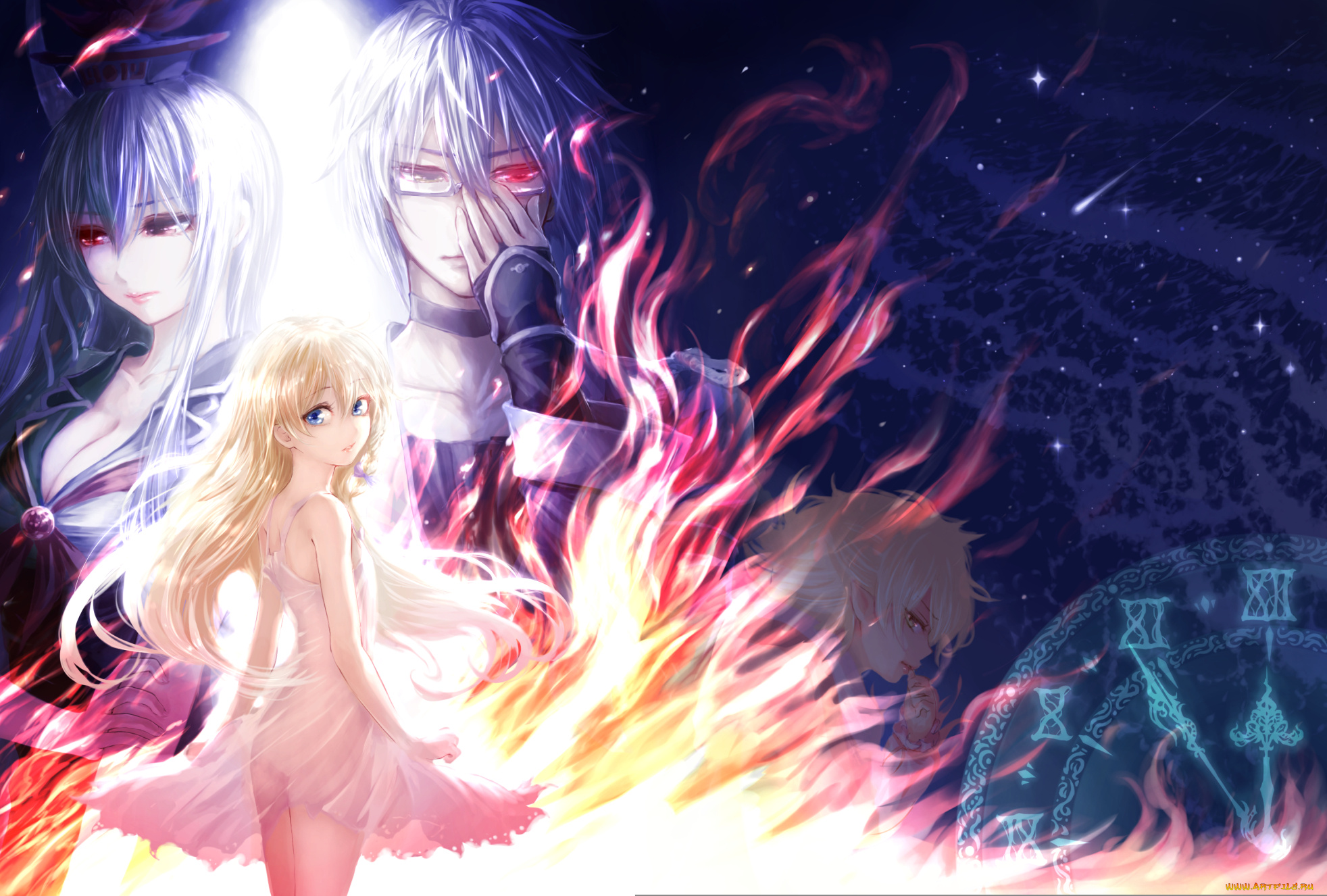 аниме, touhou, парень, девочки