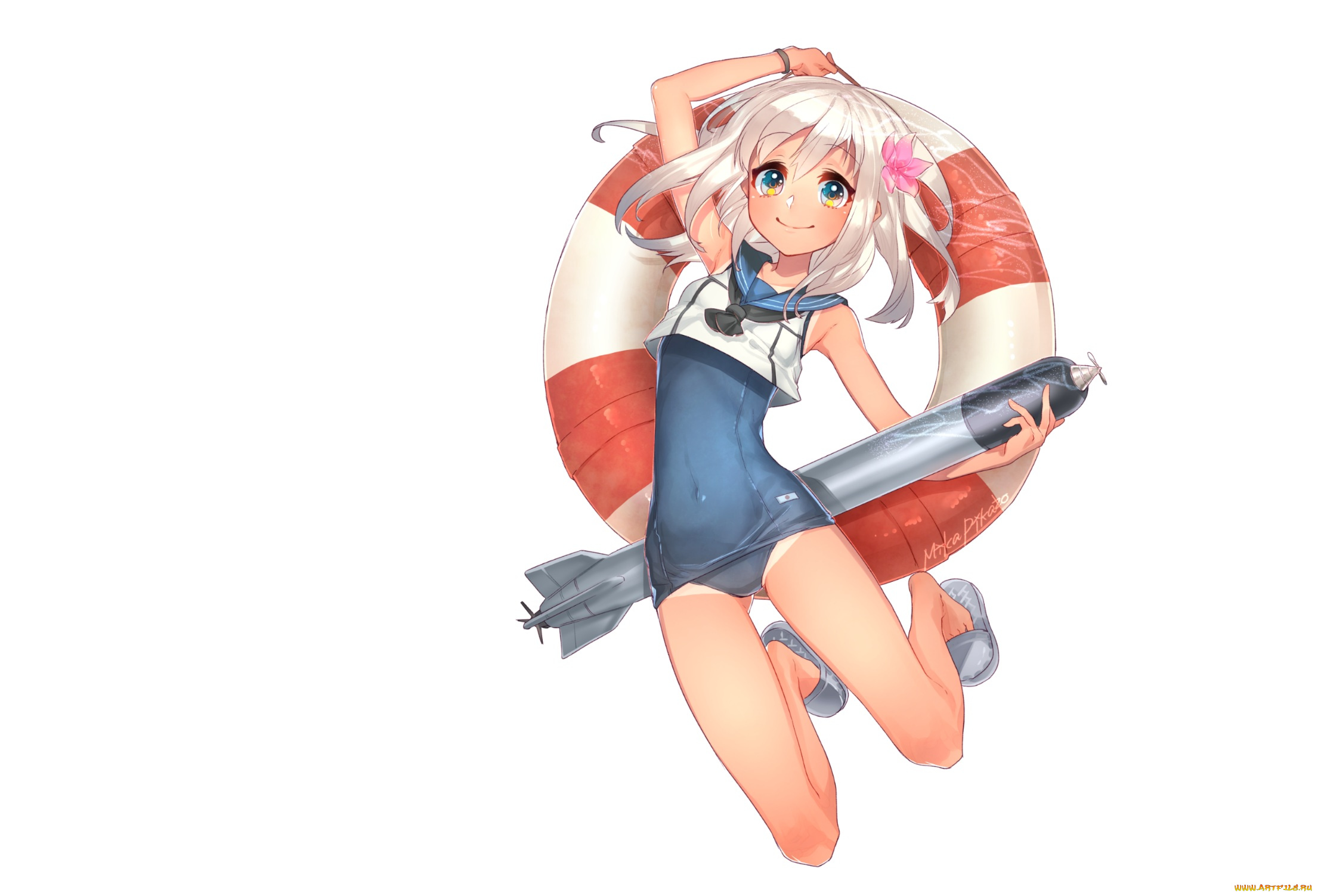аниме, kantai, collection, девушка, взгляд, фон, ракета