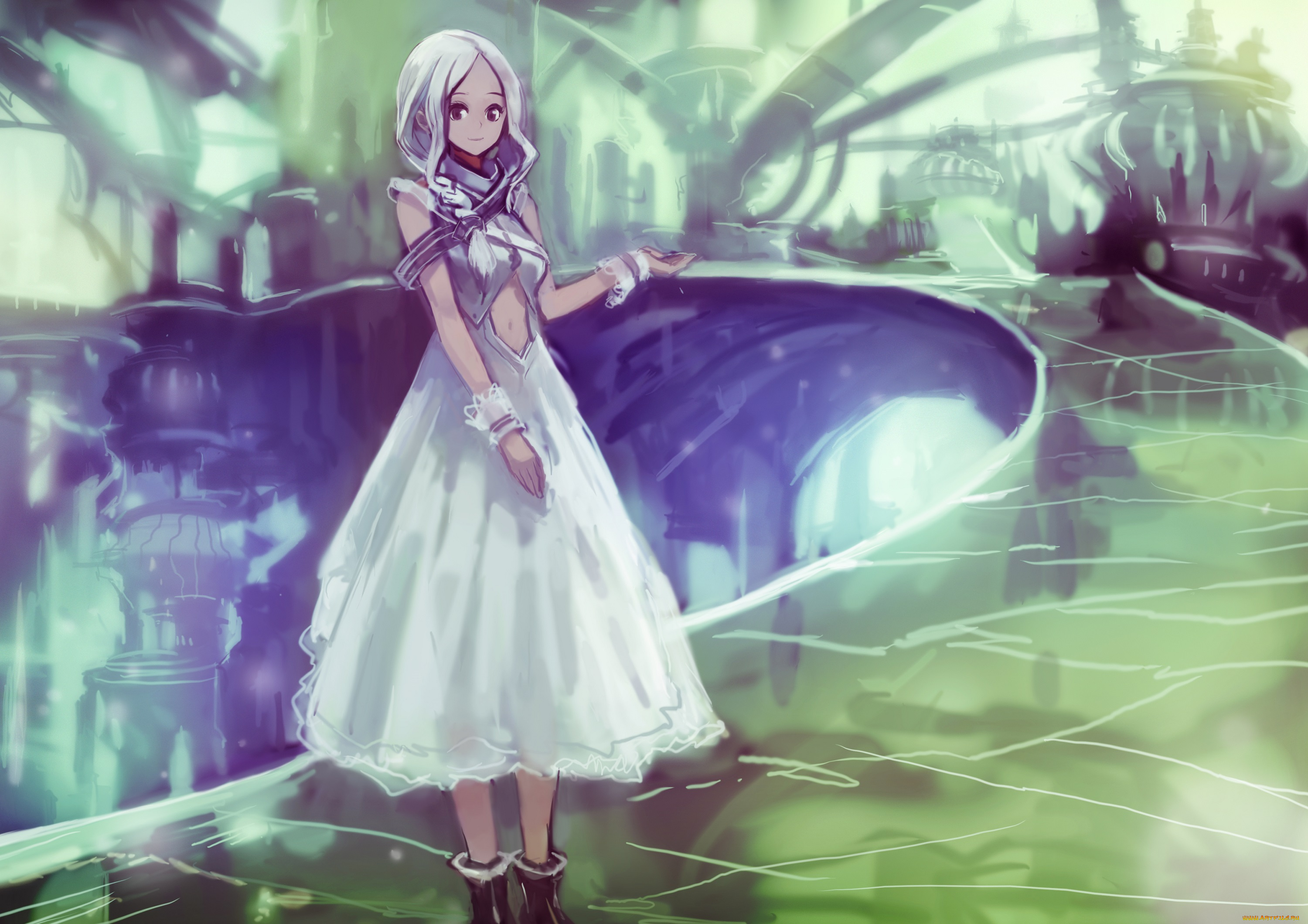 аниме, город, , улицы, , здания, девочка