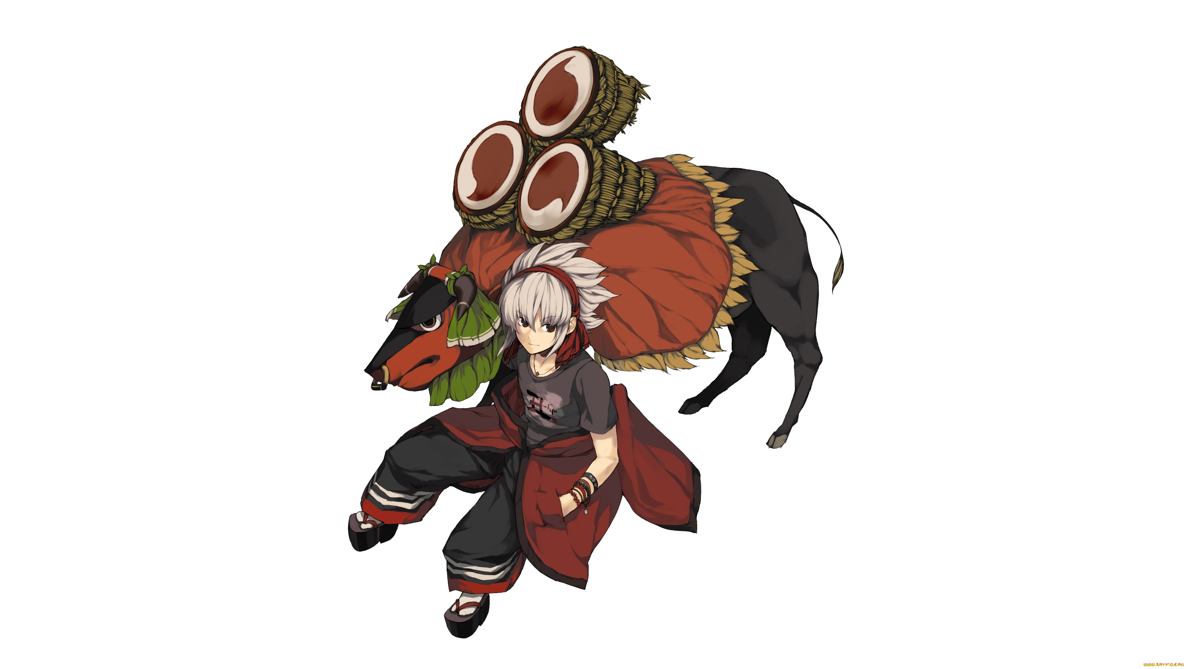 аниме, животные, , существа, девушка, взгляд, фон