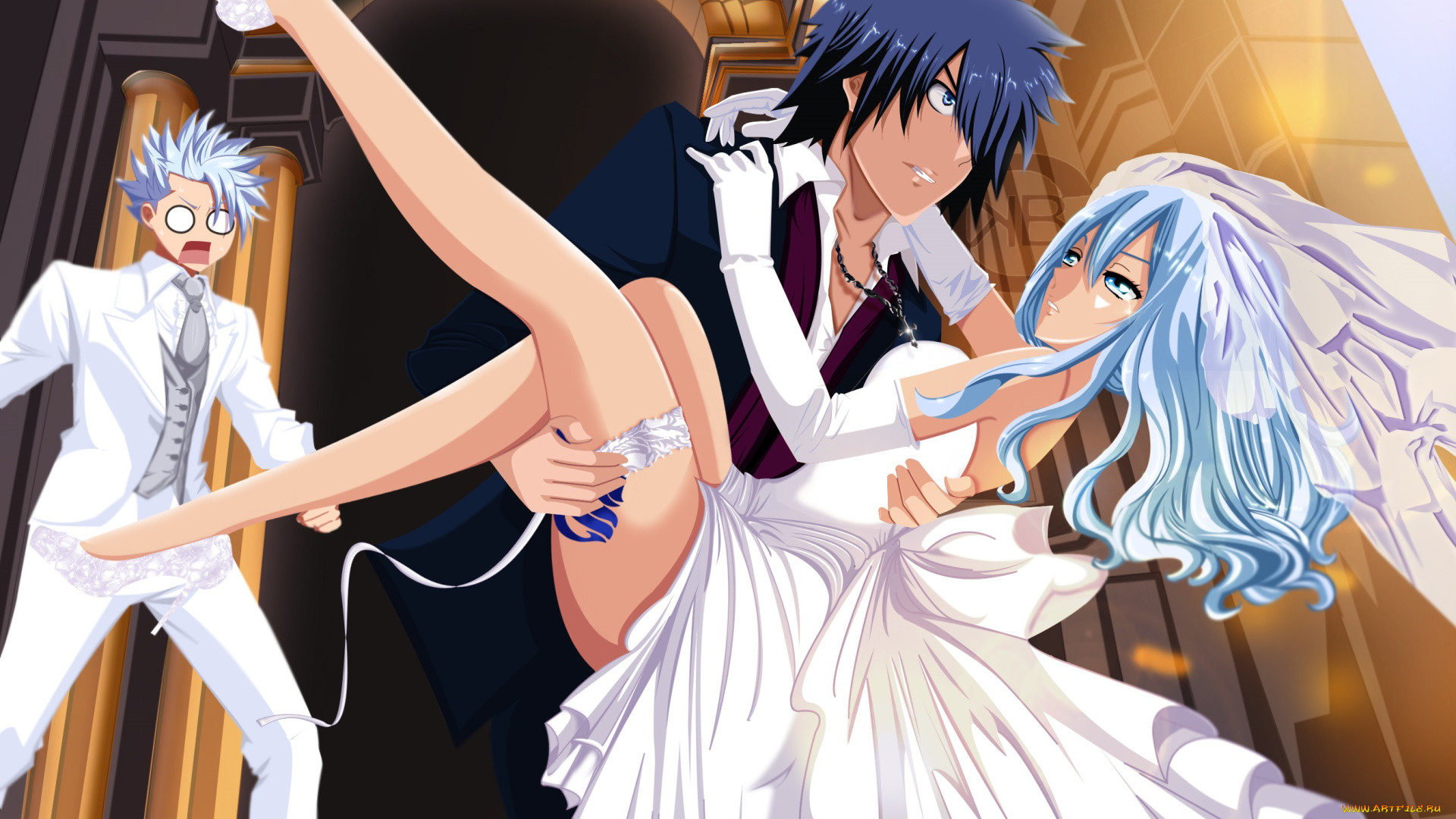 аниме, fairy, tail, леон, джувия, дождия, грей