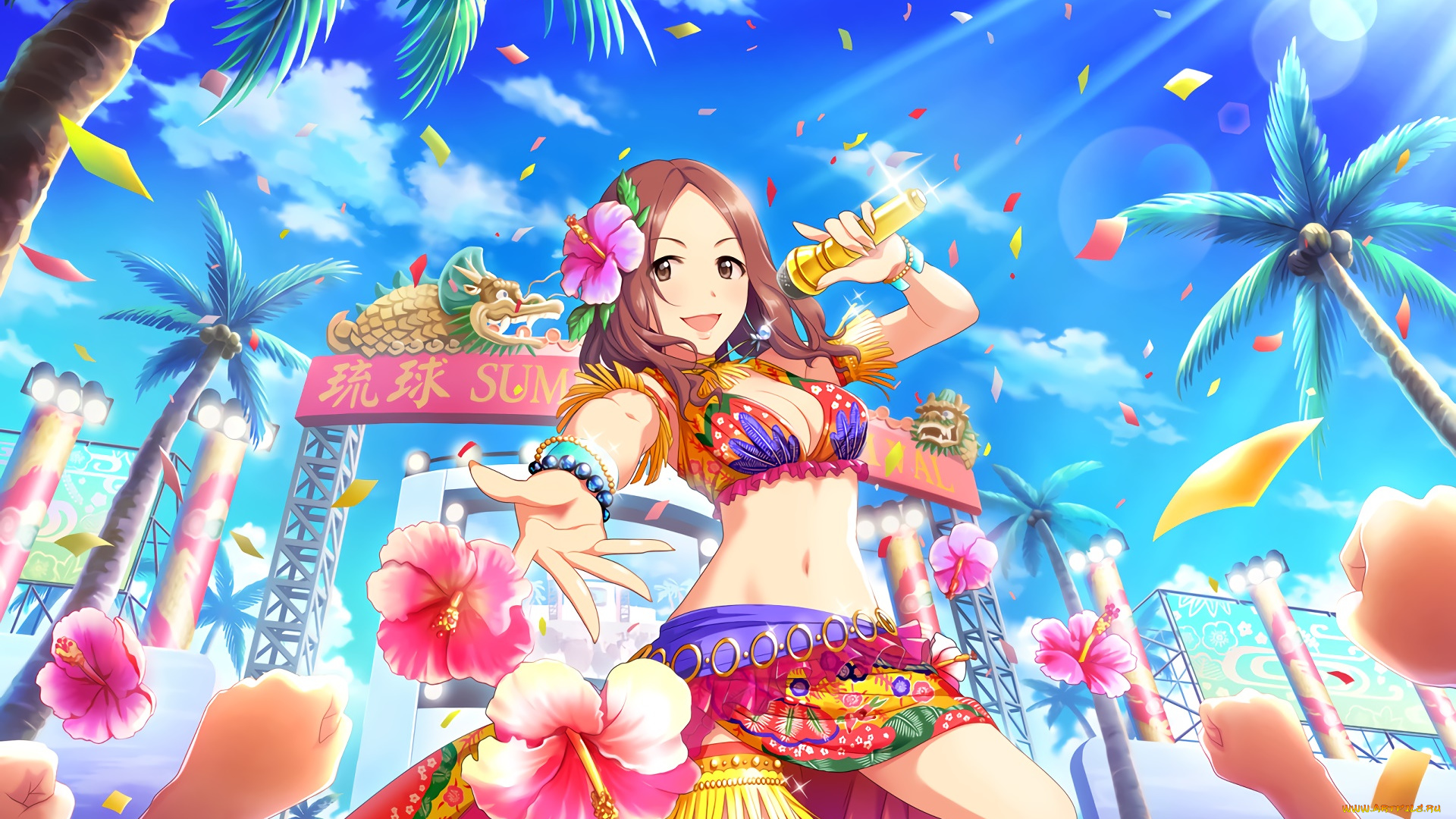 аниме, idolm@ster, фон, взгляд, девушка