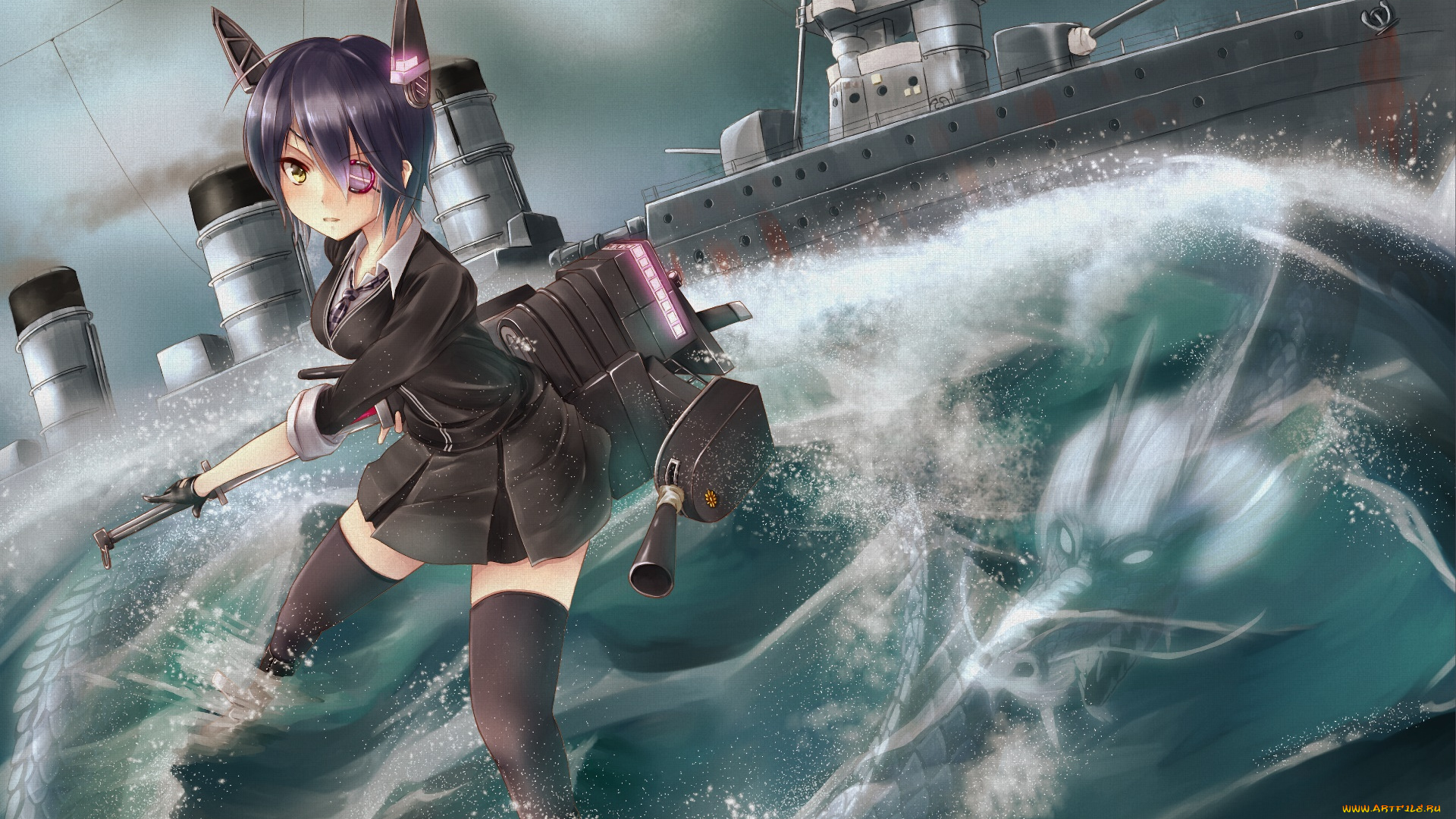 аниме, kantai, collection, фон, взгляд, девушка