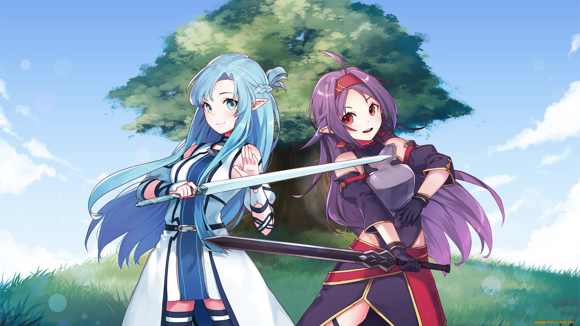 аниме, sword, art, online, фон, взгляд, девушки