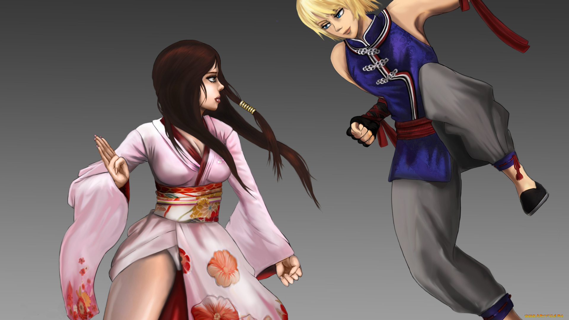 аниме, tekken, , blood, vengeance, фон, девушки, кимоно, взгляд