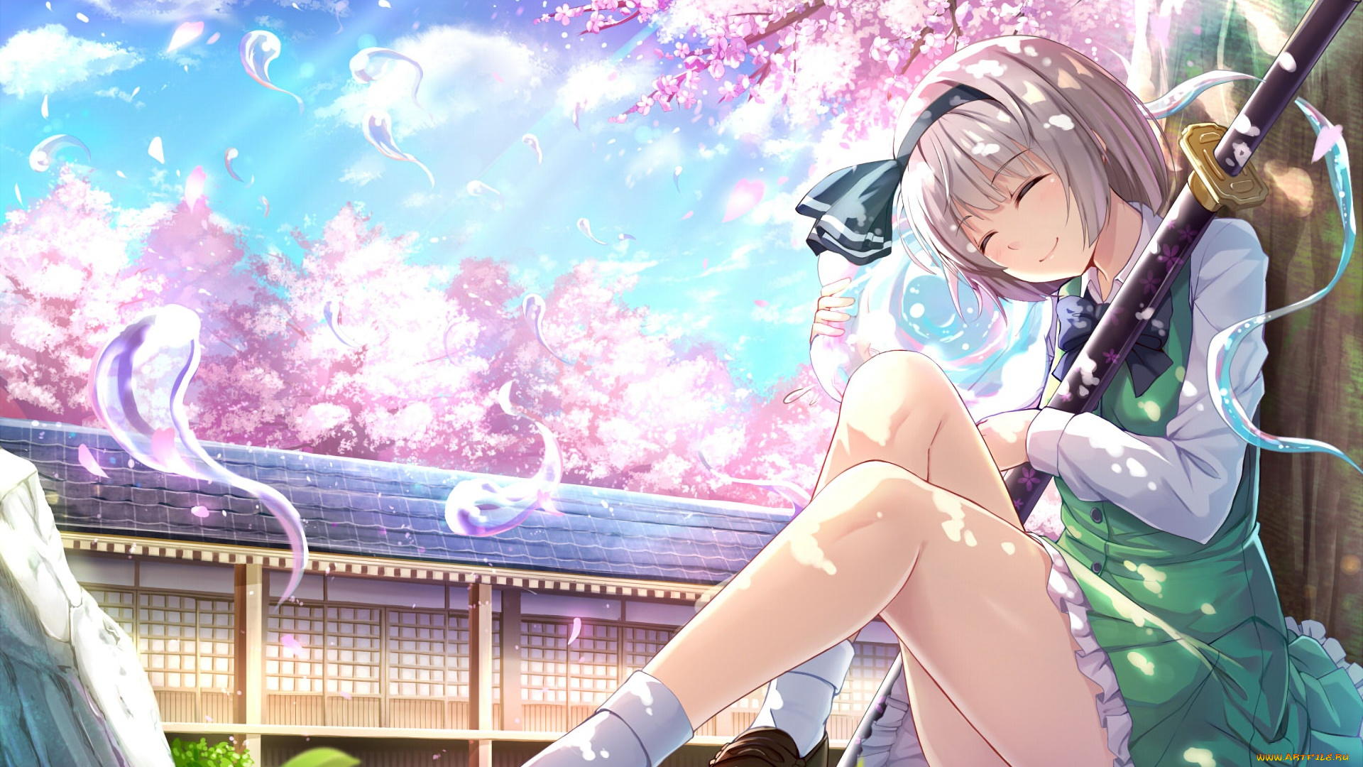 аниме, touhou, девушка, взгляд, фон