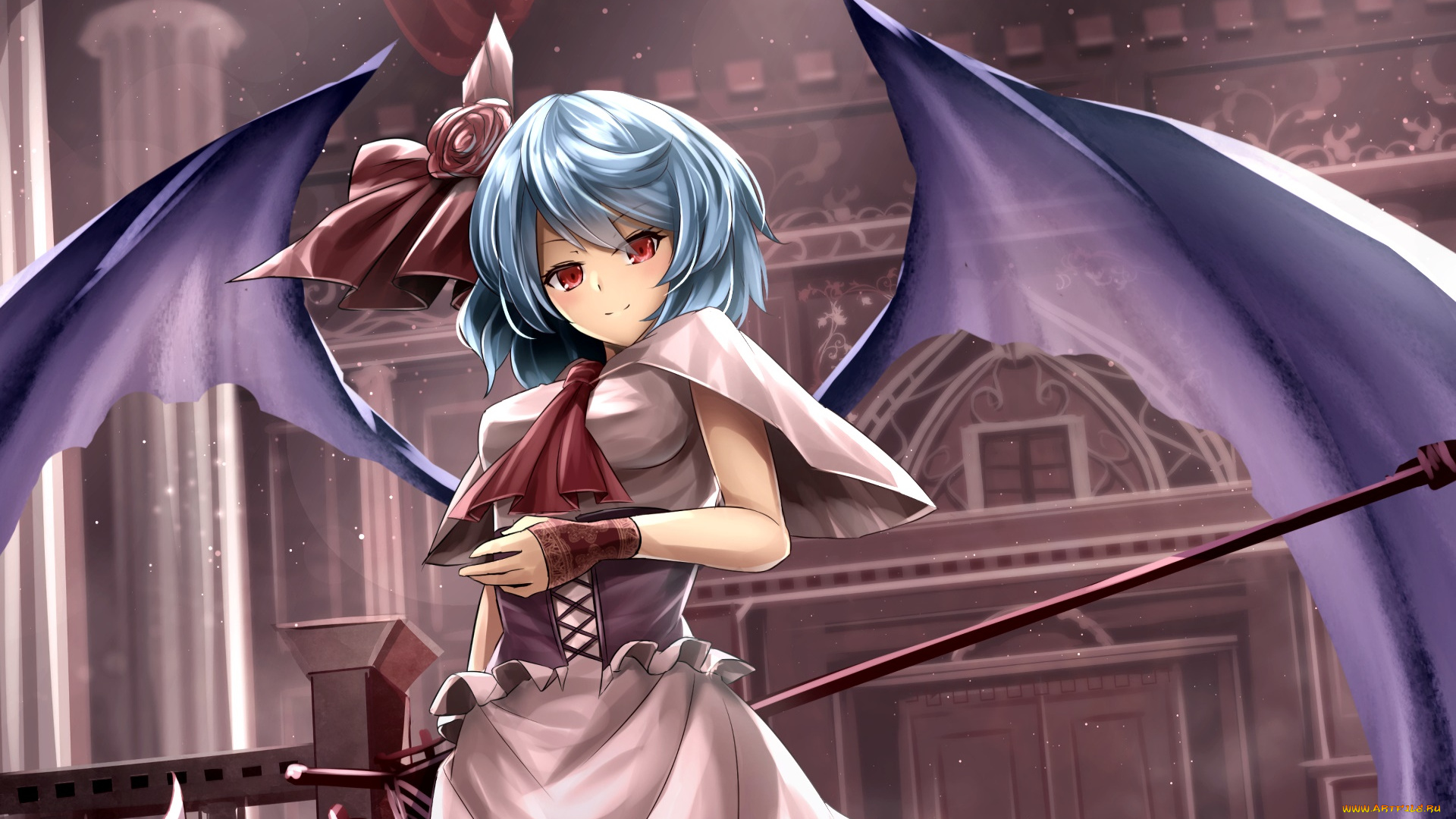 аниме, touhou, девушка, взгляд, фон