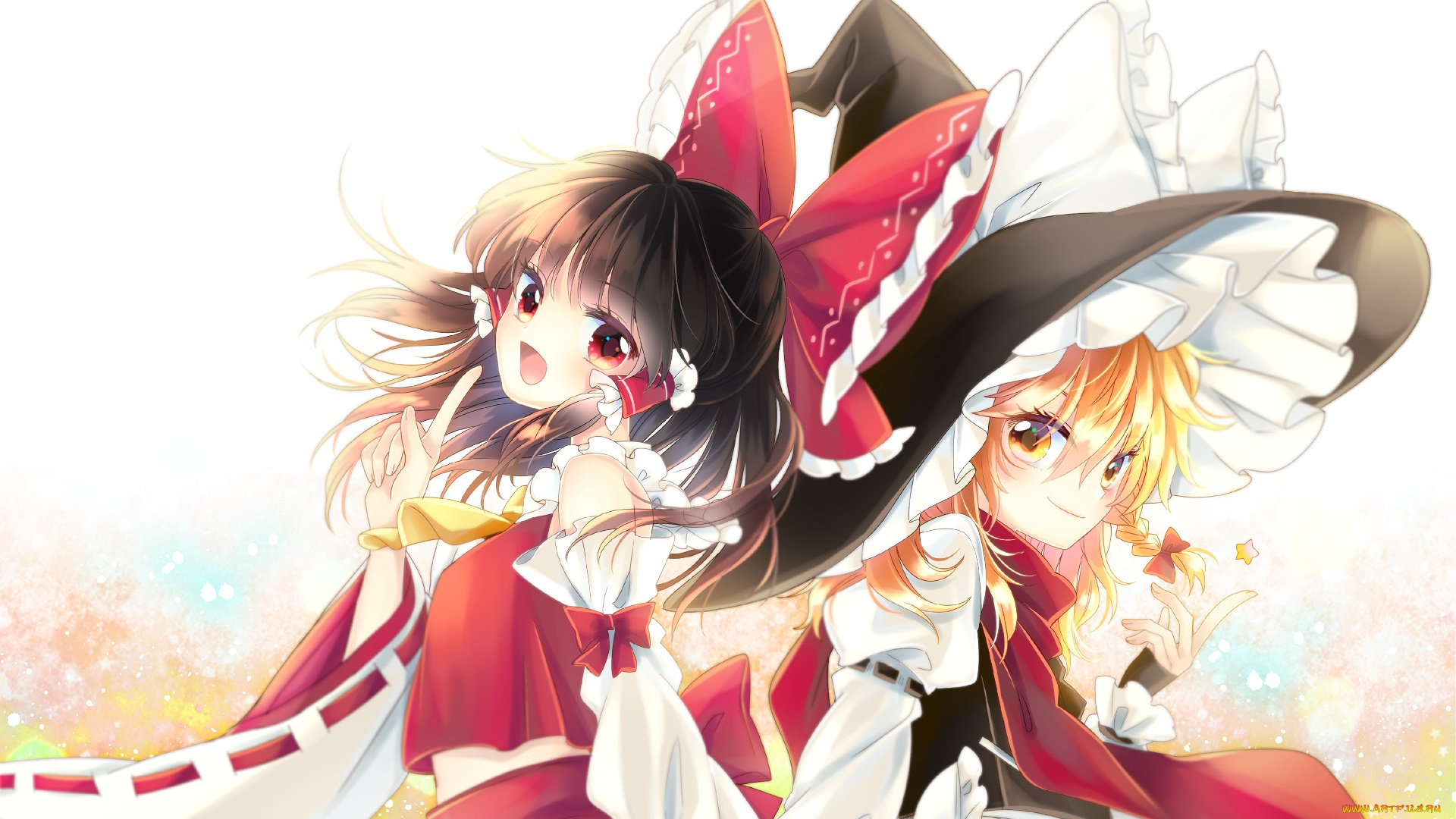 аниме, touhou, девушки, взгляд, фон