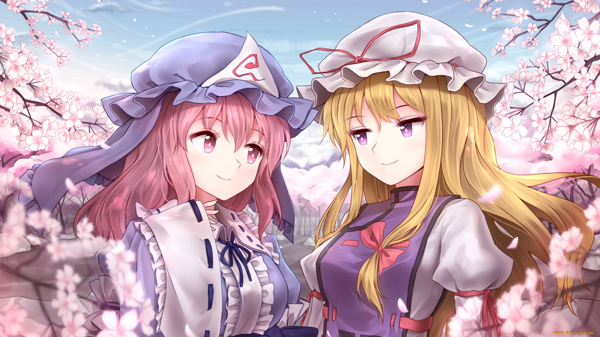 аниме, touhou, девушки, взгляд, фон