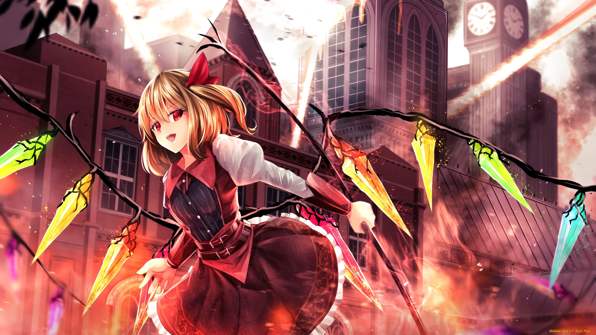 аниме, touhou, фон, взгляд, девушка