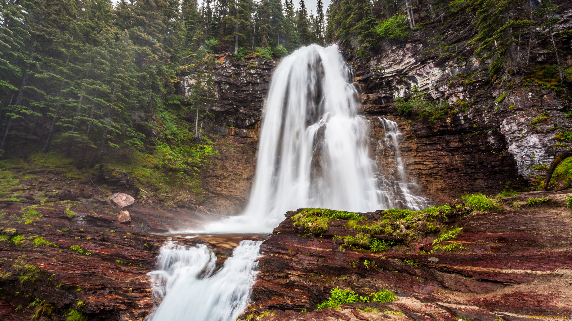 природа, водопады, водопад, река, лес