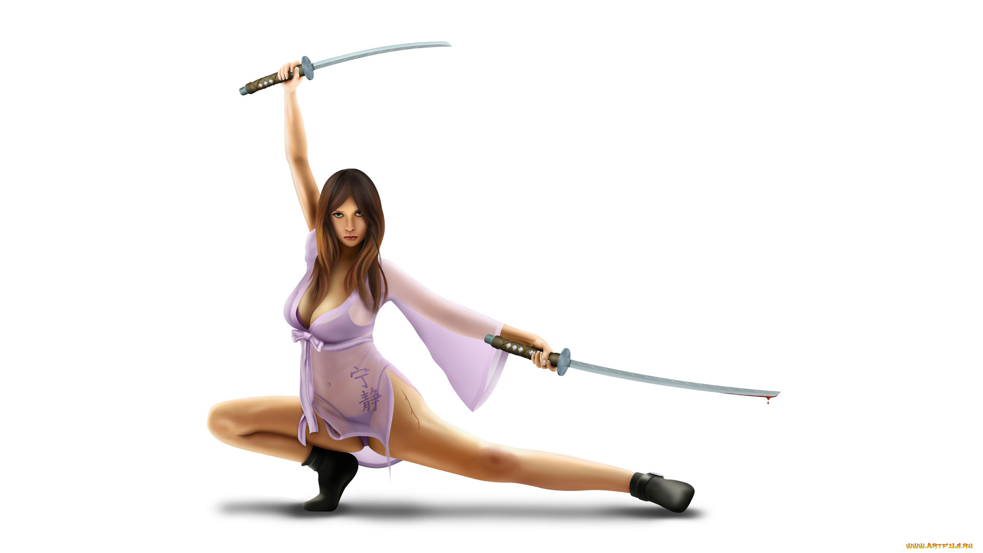 рисованное, люди, взгляд, тату, меч, фон, девушка