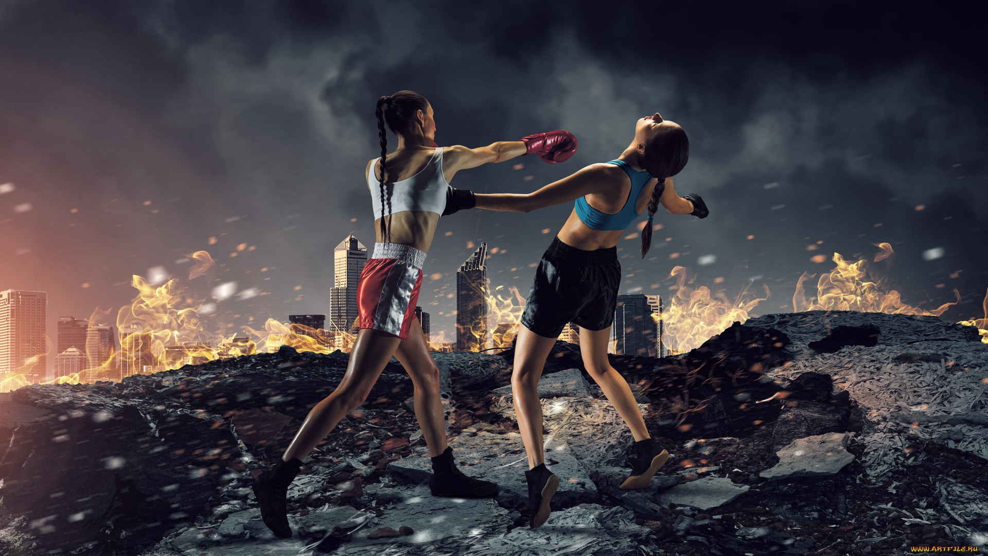 спорт, бокс, девушки, взгляд, фон