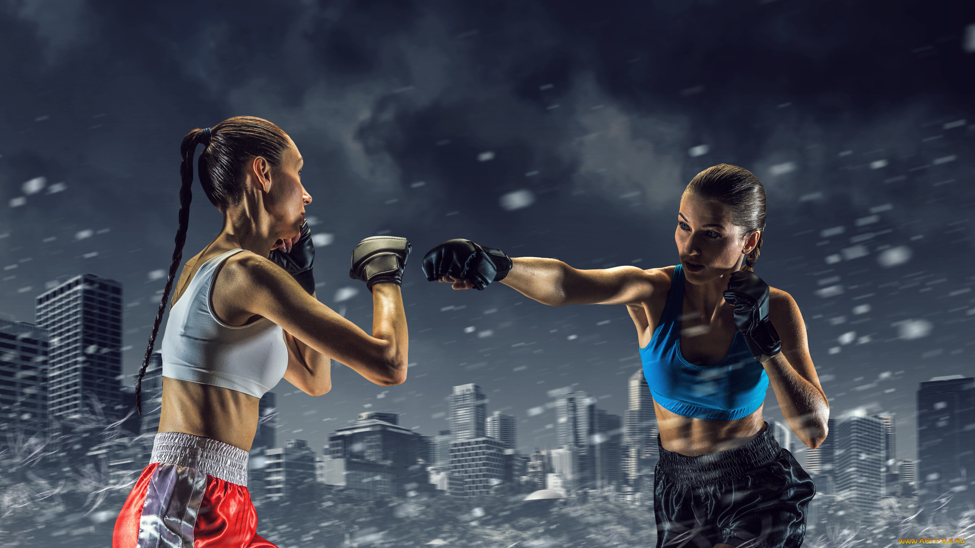 спорт, бокс, девушки, взгляд, фон