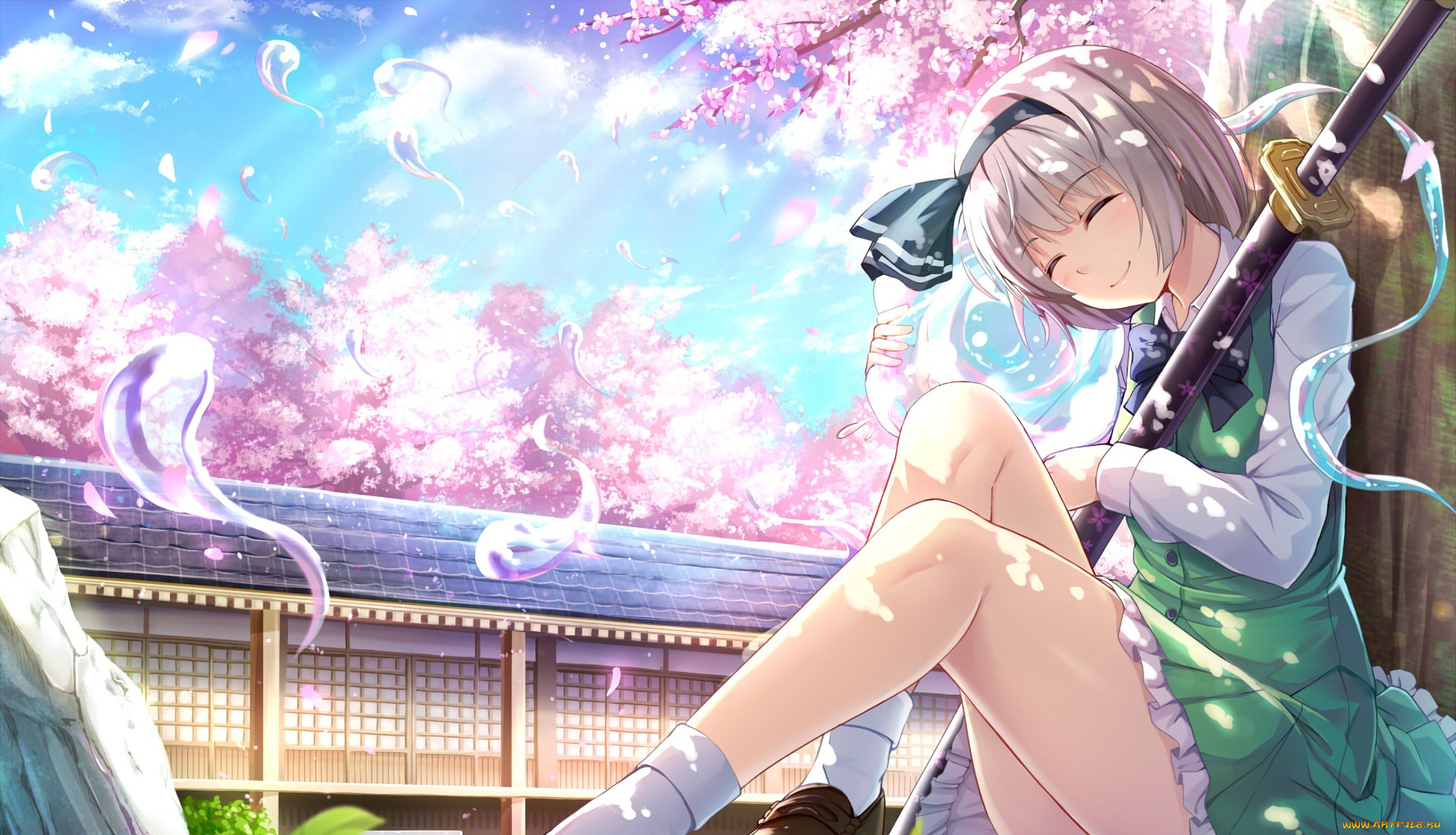 аниме, touhou, девушка, взгляд, фон