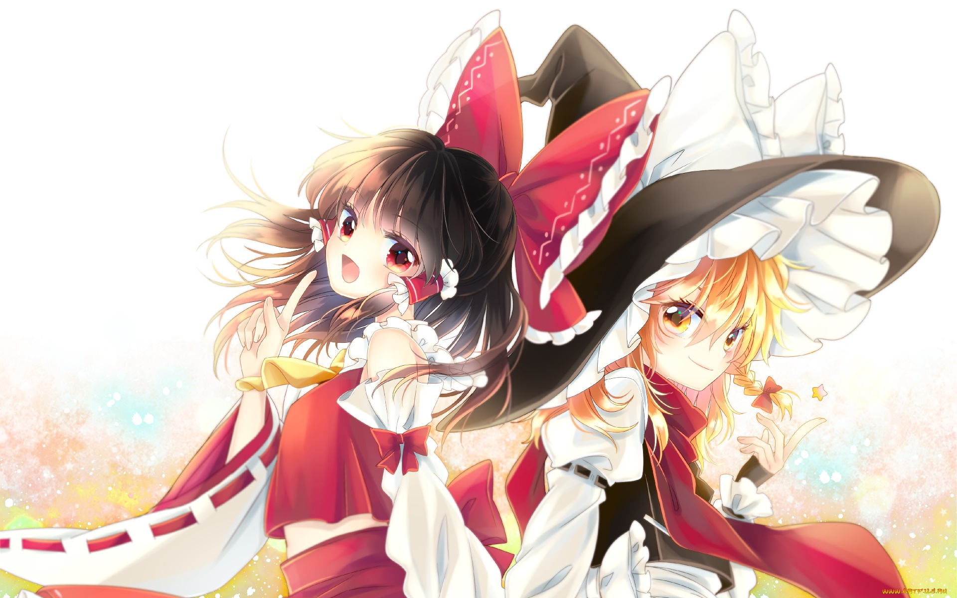 аниме, touhou, девушки, взгляд, фон