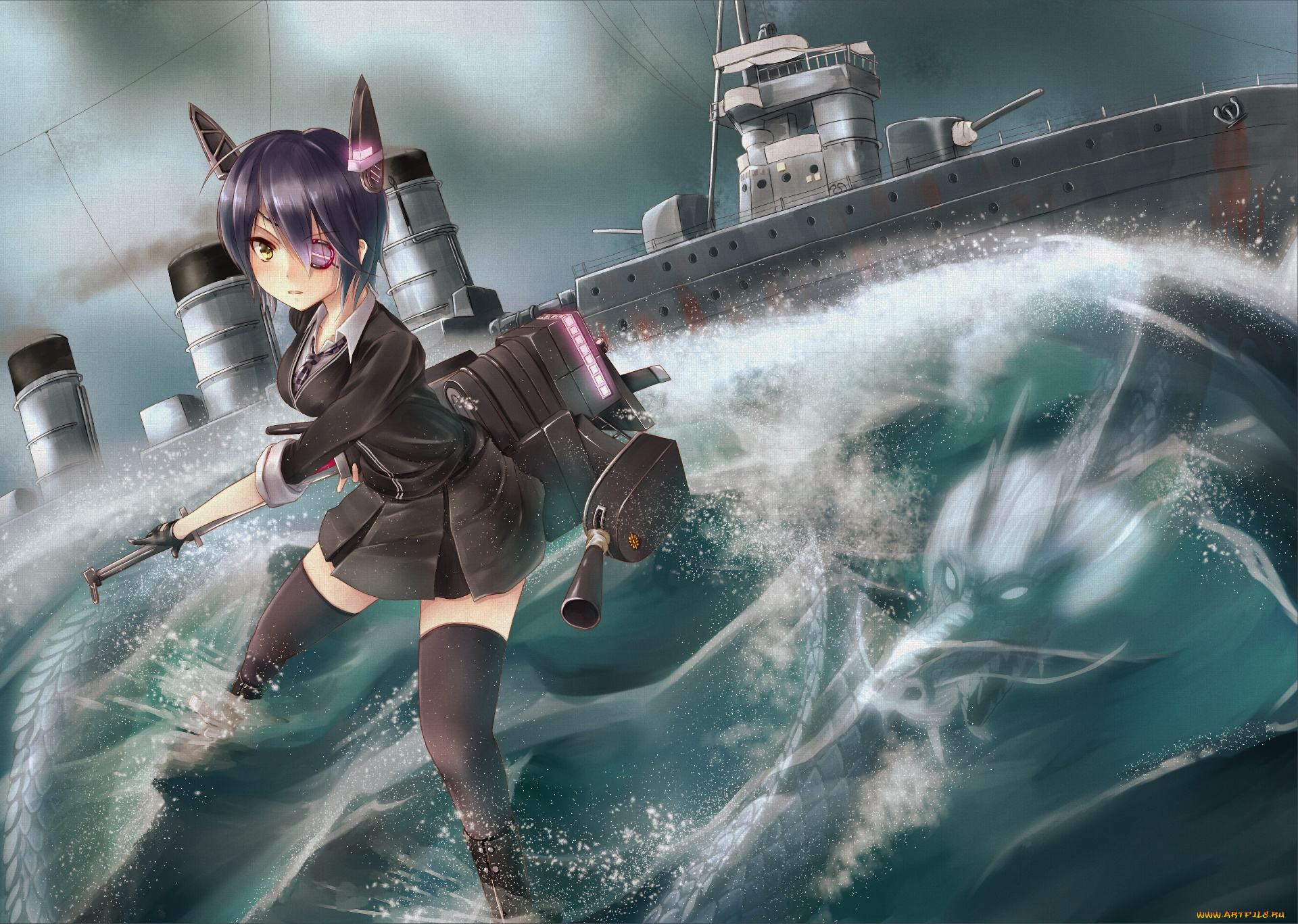 аниме, kantai, collection, фон, взгляд, девушка