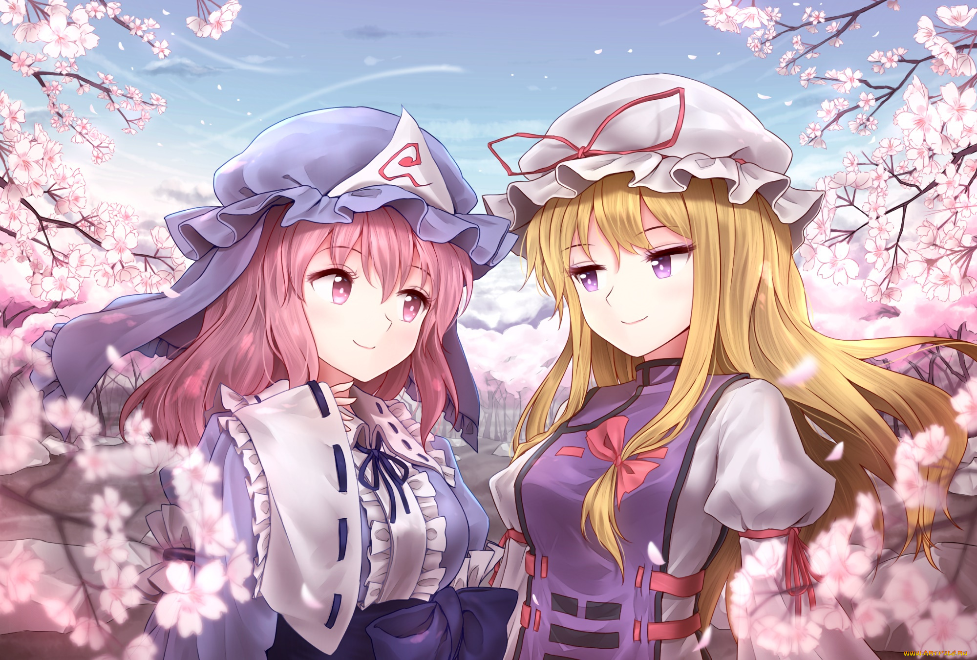 аниме, touhou, девушки, взгляд, фон