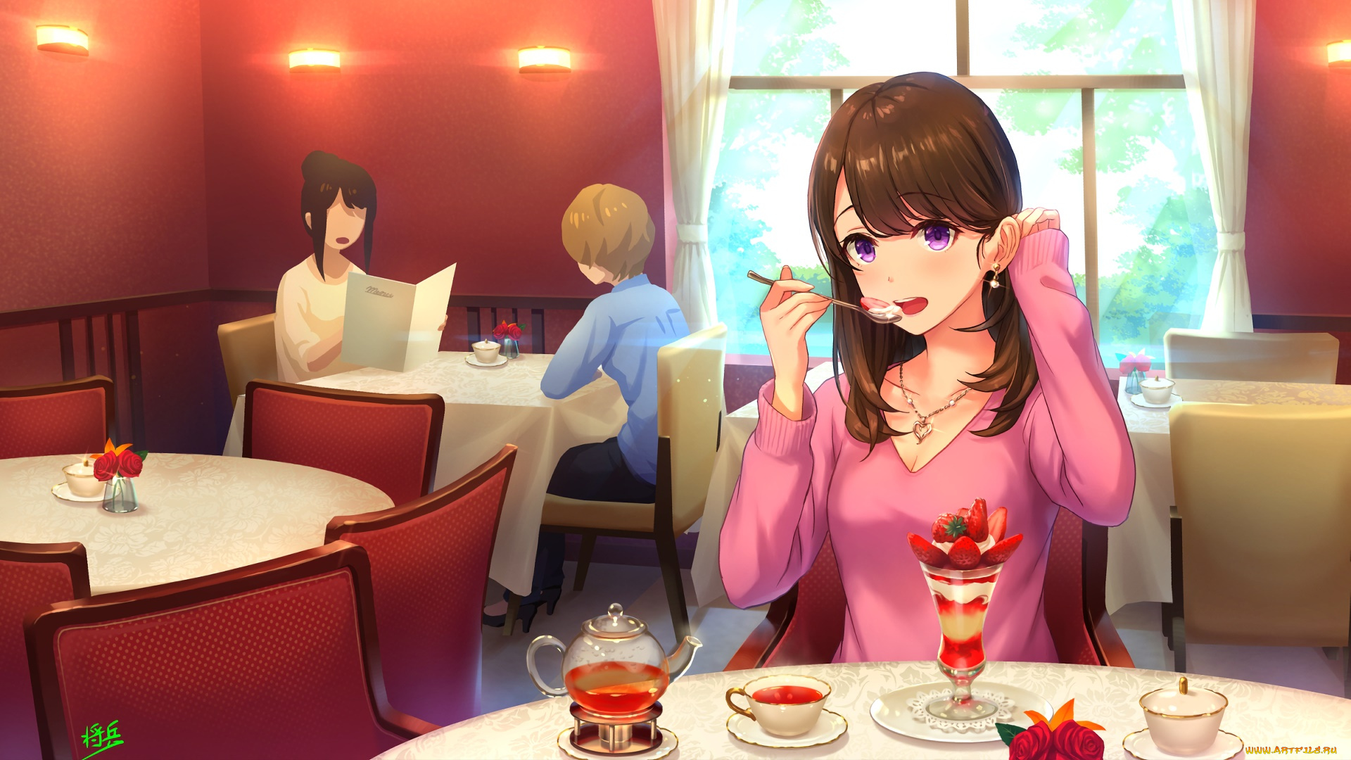 аниме, unknown, , другое, , фон, взгляд, девушка