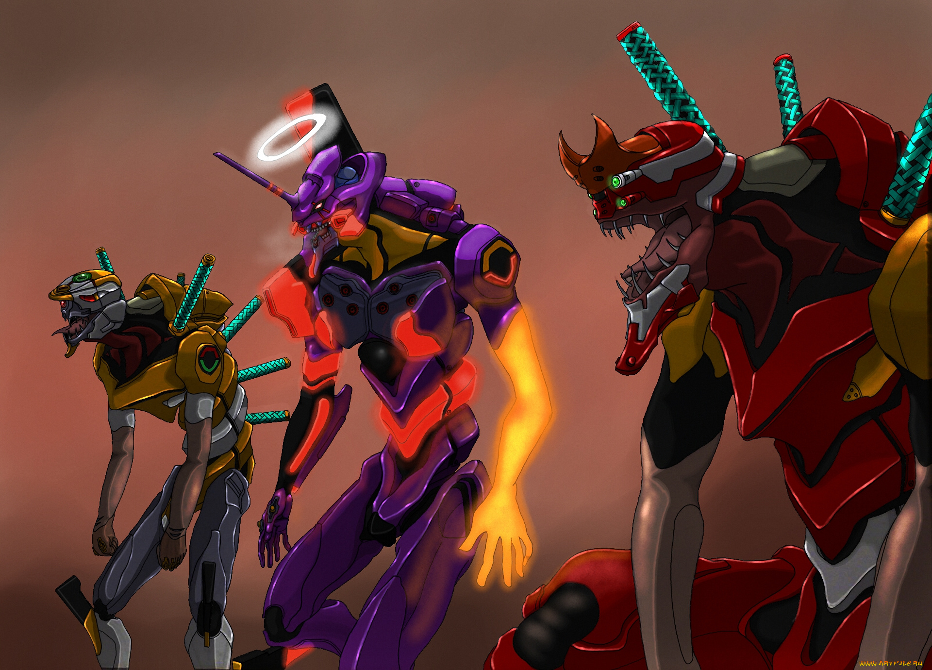 аниме, evangelion, меха, eva, робот, монстр