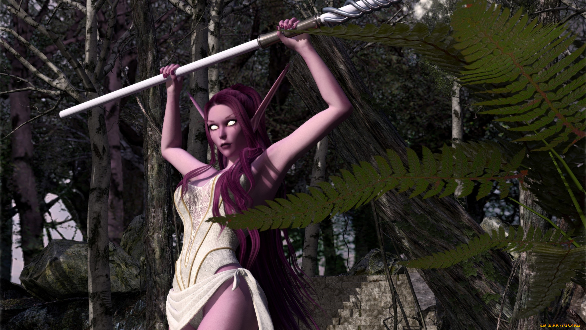 3д, графика, эльфы, , elves, фон, взгляд, эльфийка