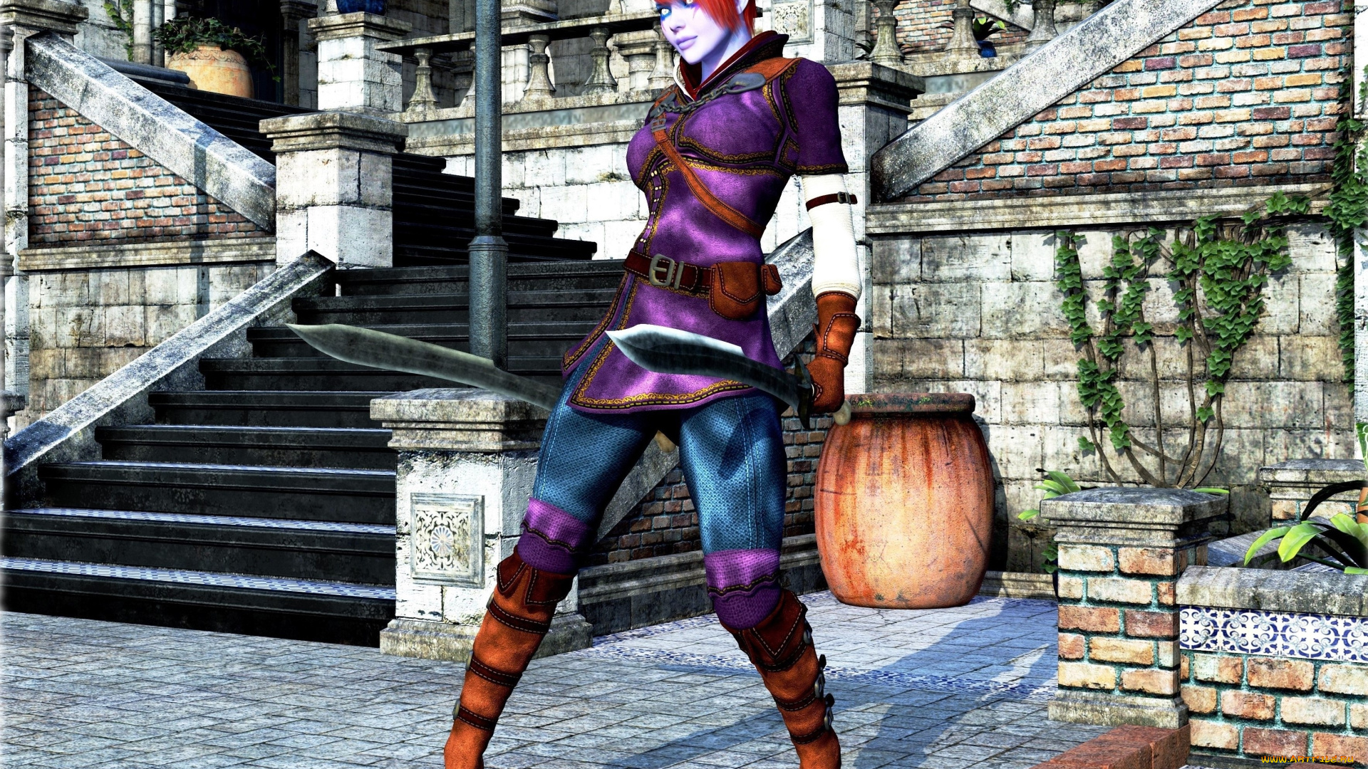 3д, графика, эльфы, , elves, фон, взгляд, эльфийка