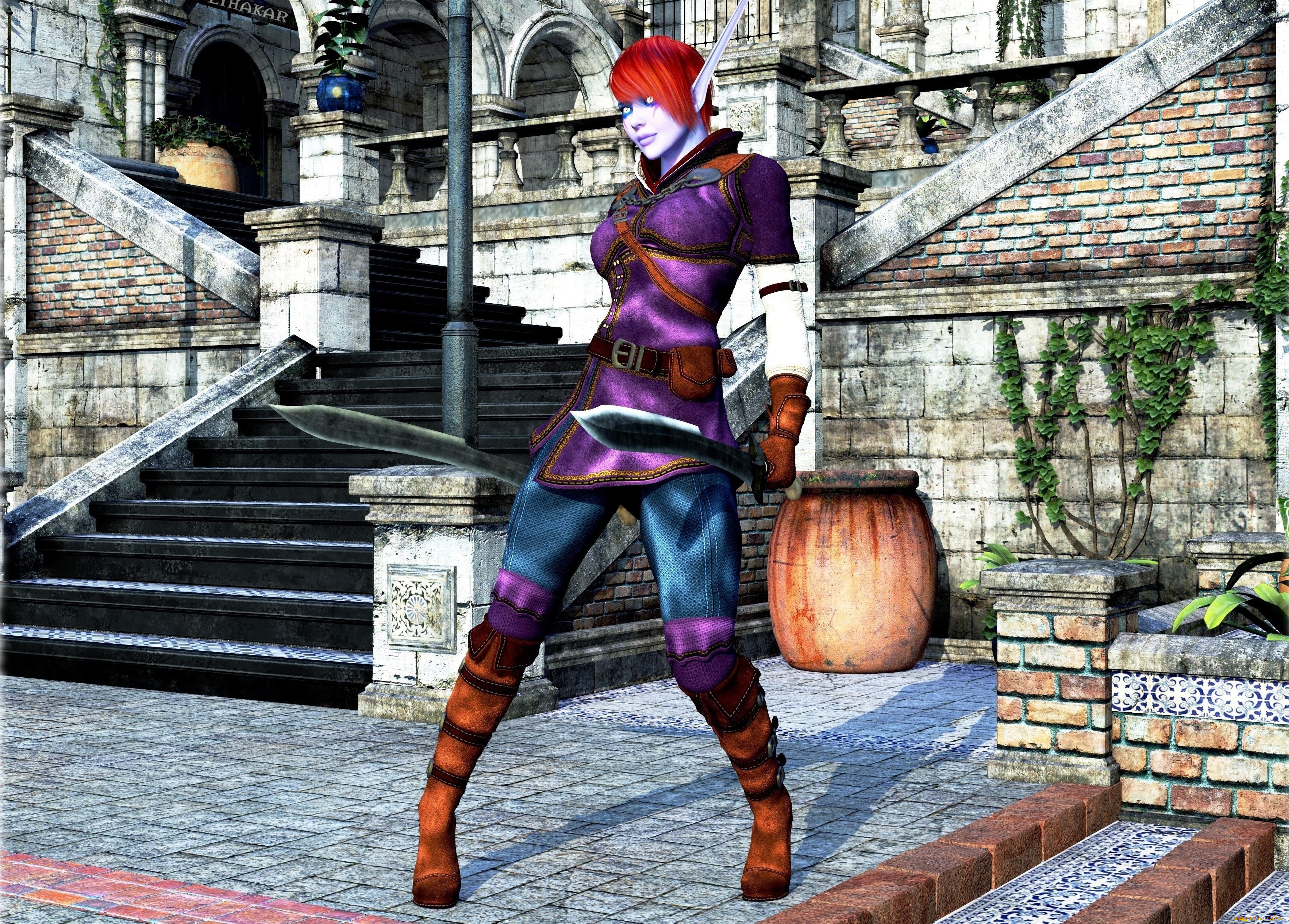 3д, графика, эльфы, , elves, фон, взгляд, эльфийка