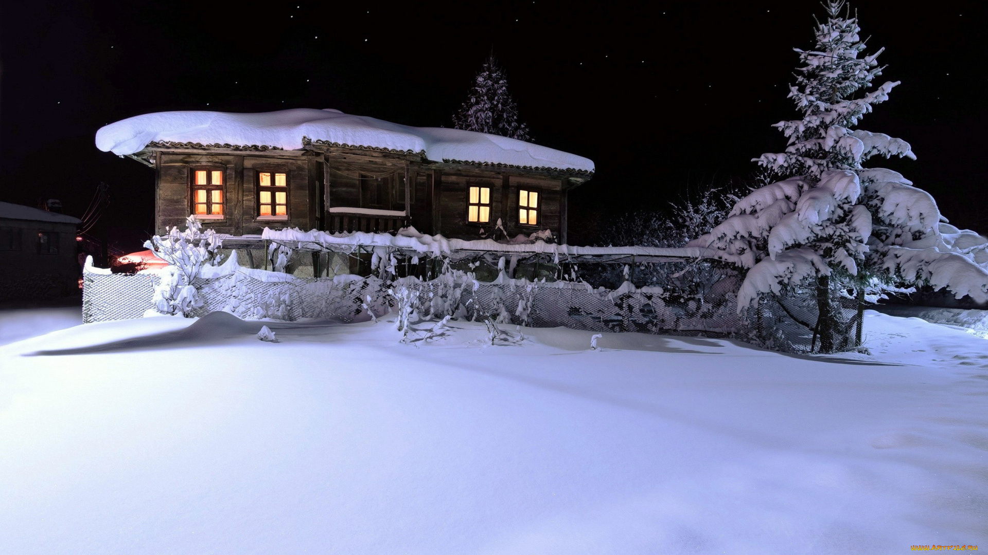 города, -, здания, , дома, зима, дом, снег, сугробы, вечер