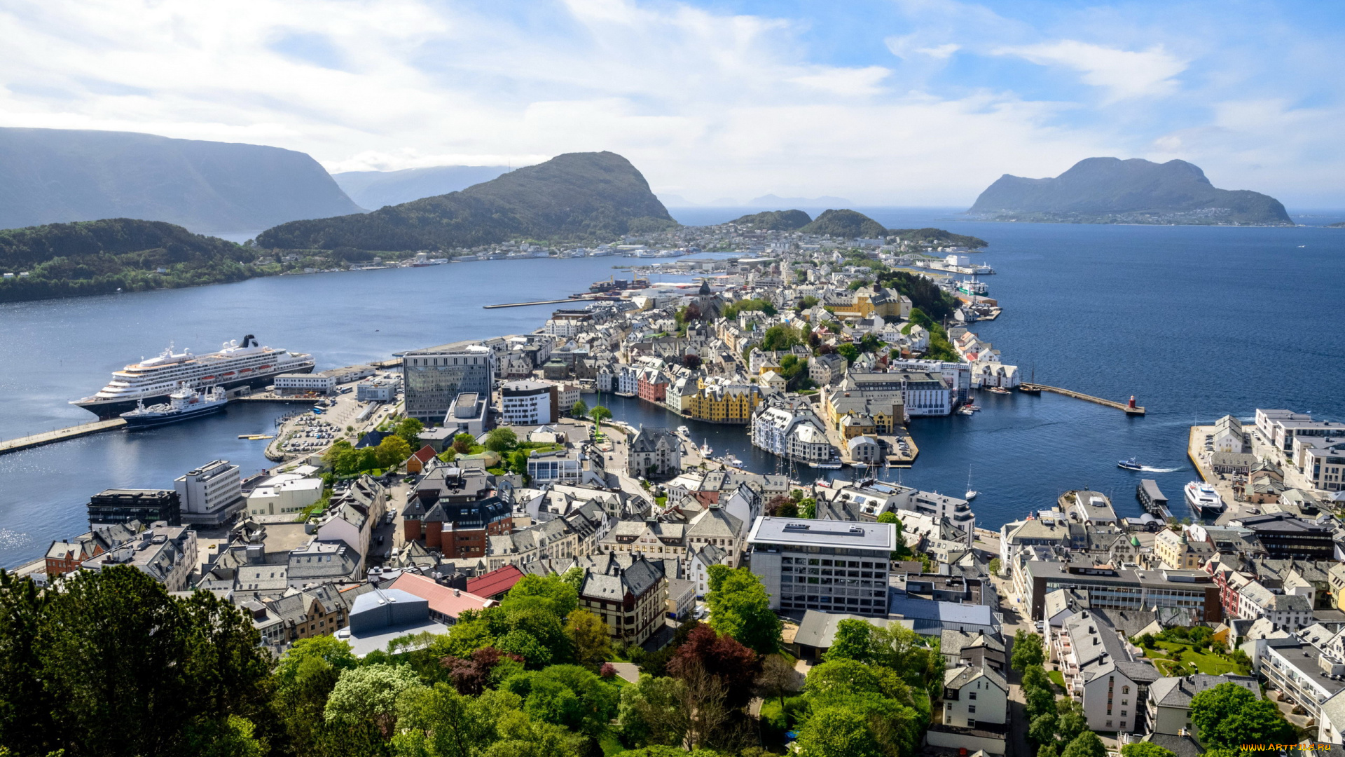 города, олесунн, , норвегия, панорама