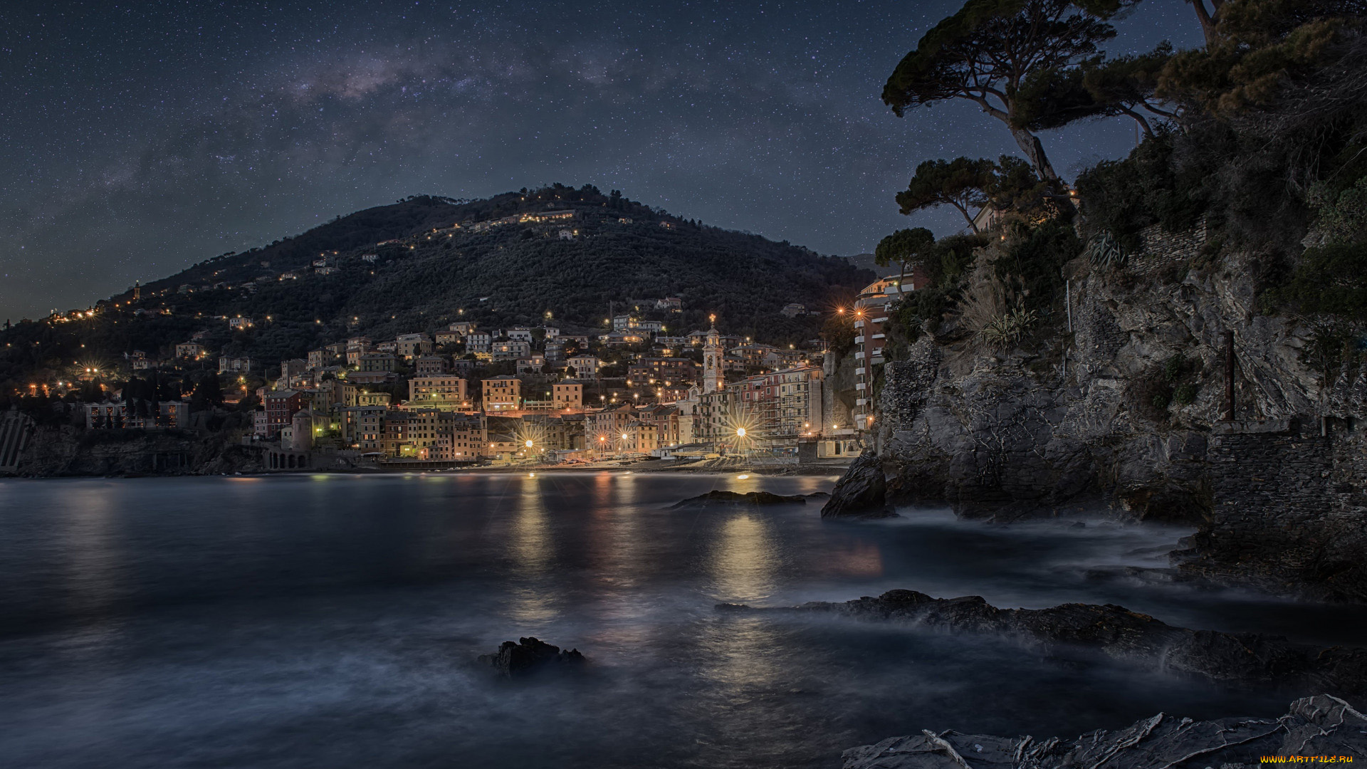 монтре&, 776, , швейцария, города, -, огни, ночного, города, гора, город, ночь, огни