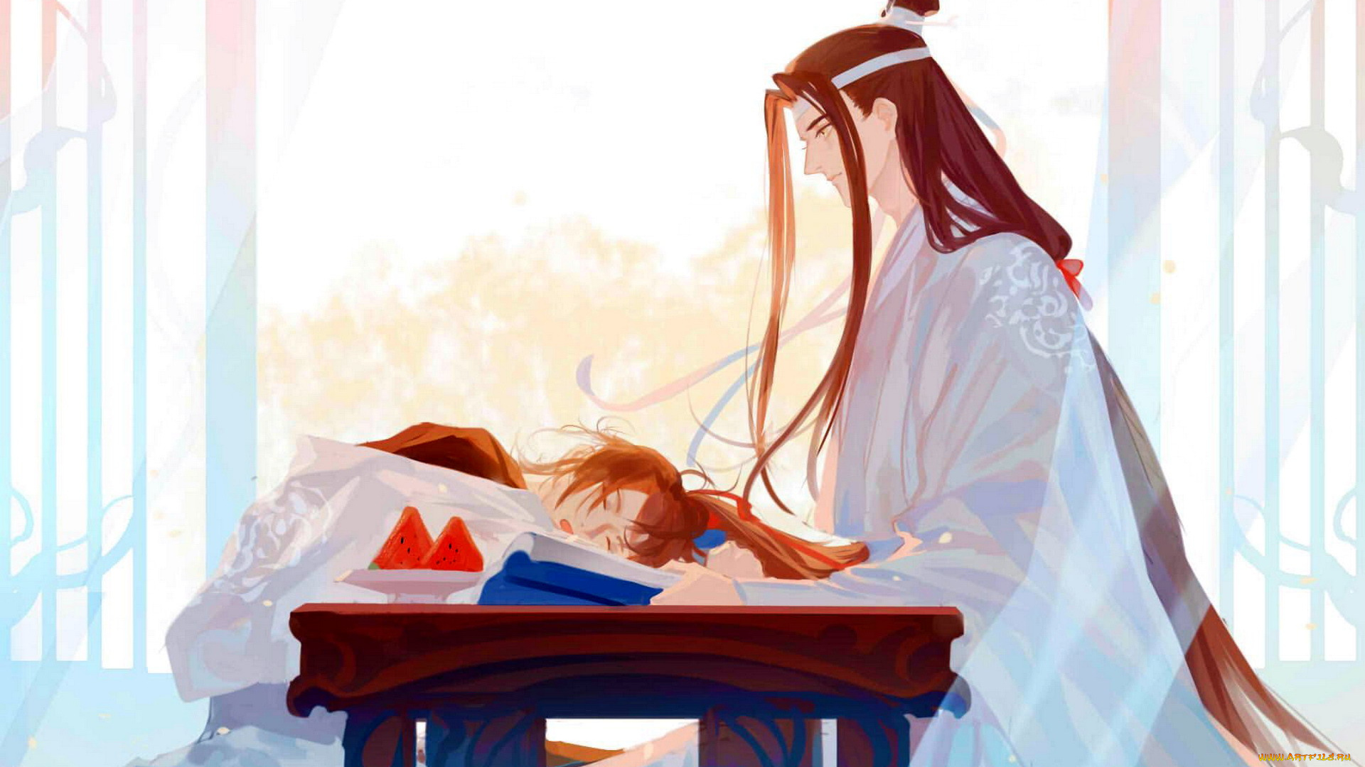 аниме, mo, dao, zu, shi, вэй, усянь, лань, ванцзы, стол, арбуз