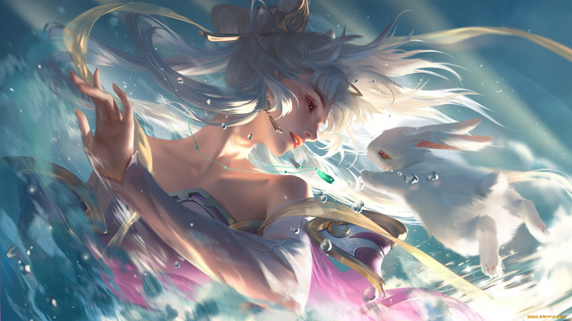 фэнтези, девушки, девушка, кролик