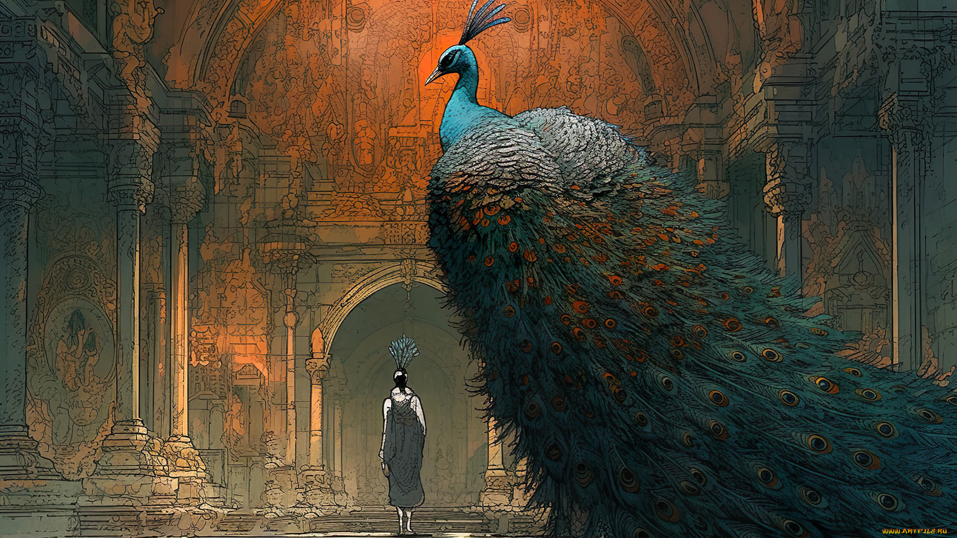 аниме, животные, , существа, павлин