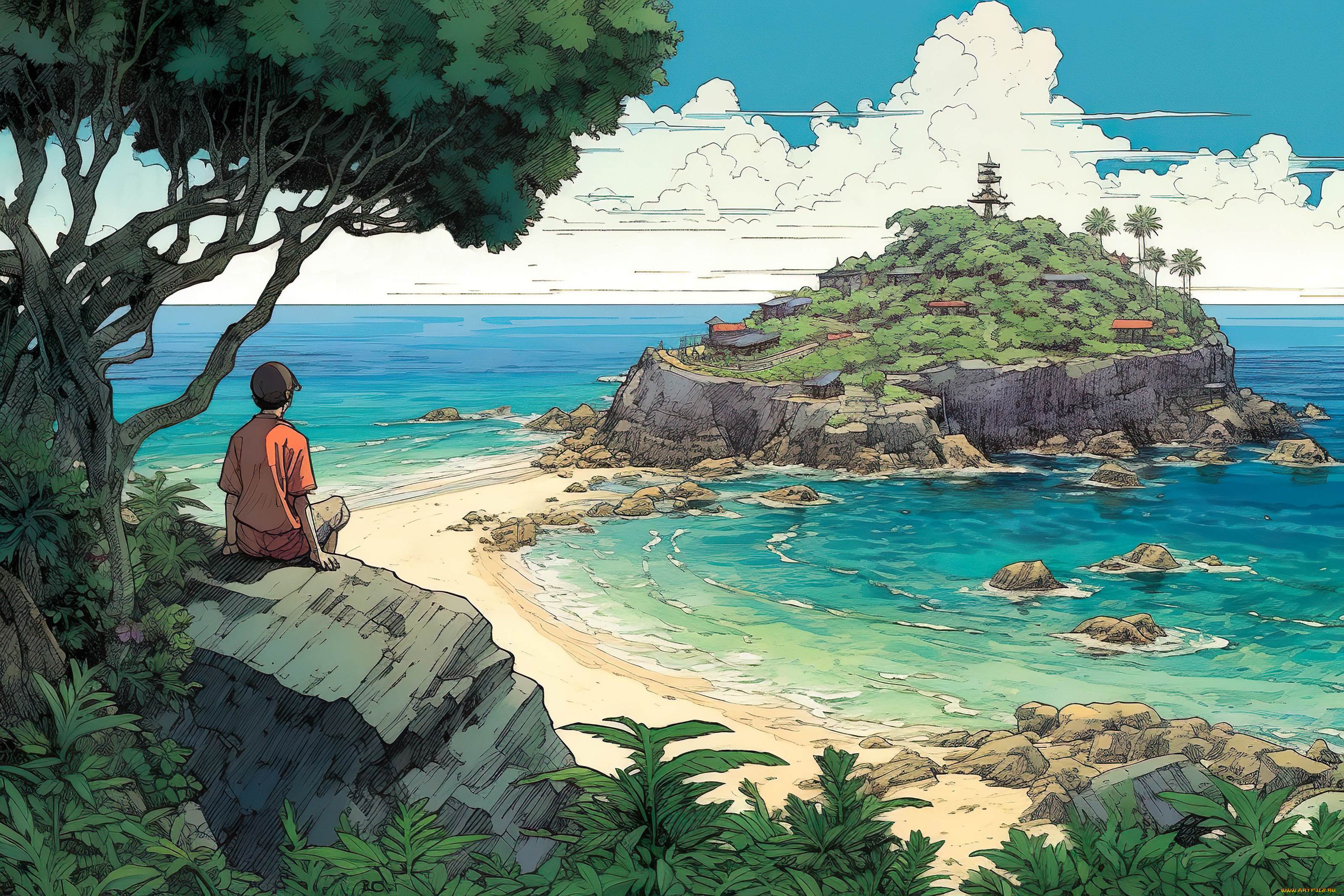 аниме, пейзажи, , природа, побережье