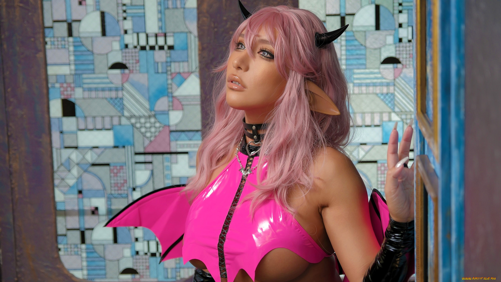 девушки, nonsummerjack, образ, косплей, рога, латекс