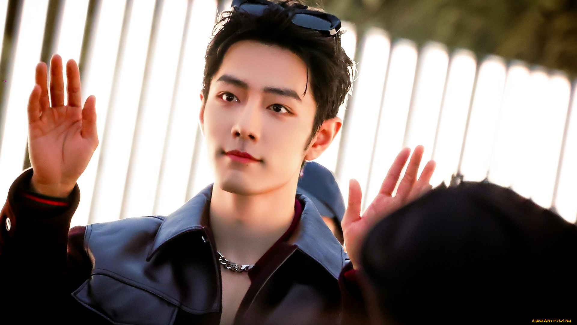 мужчины, xiao, zhan, актер, очки, лицо, куртка, жест, люди, забор