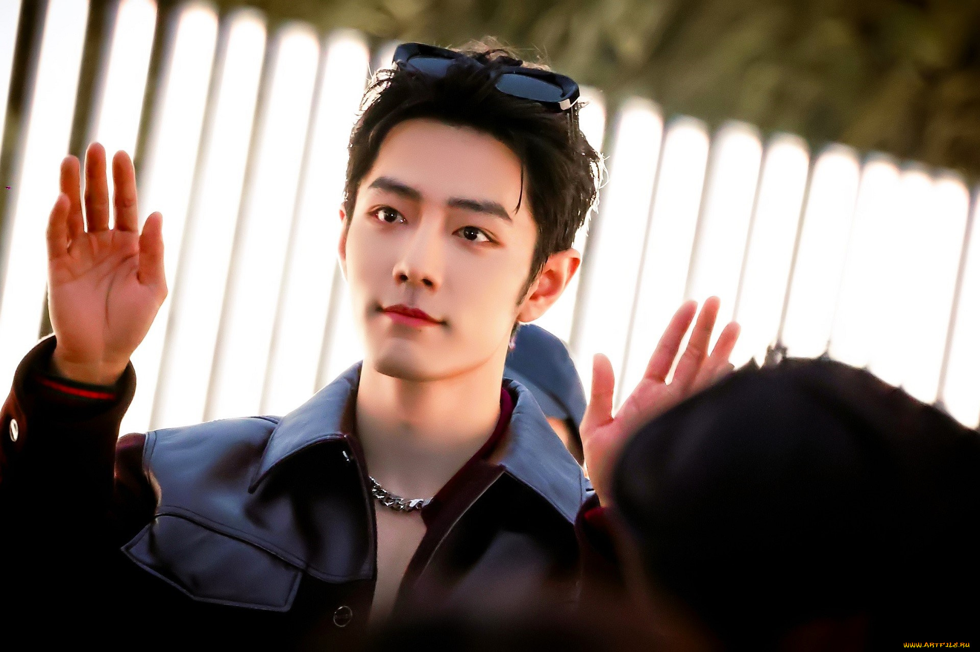 мужчины, xiao, zhan, актер, очки, лицо, куртка, жест, люди, забор