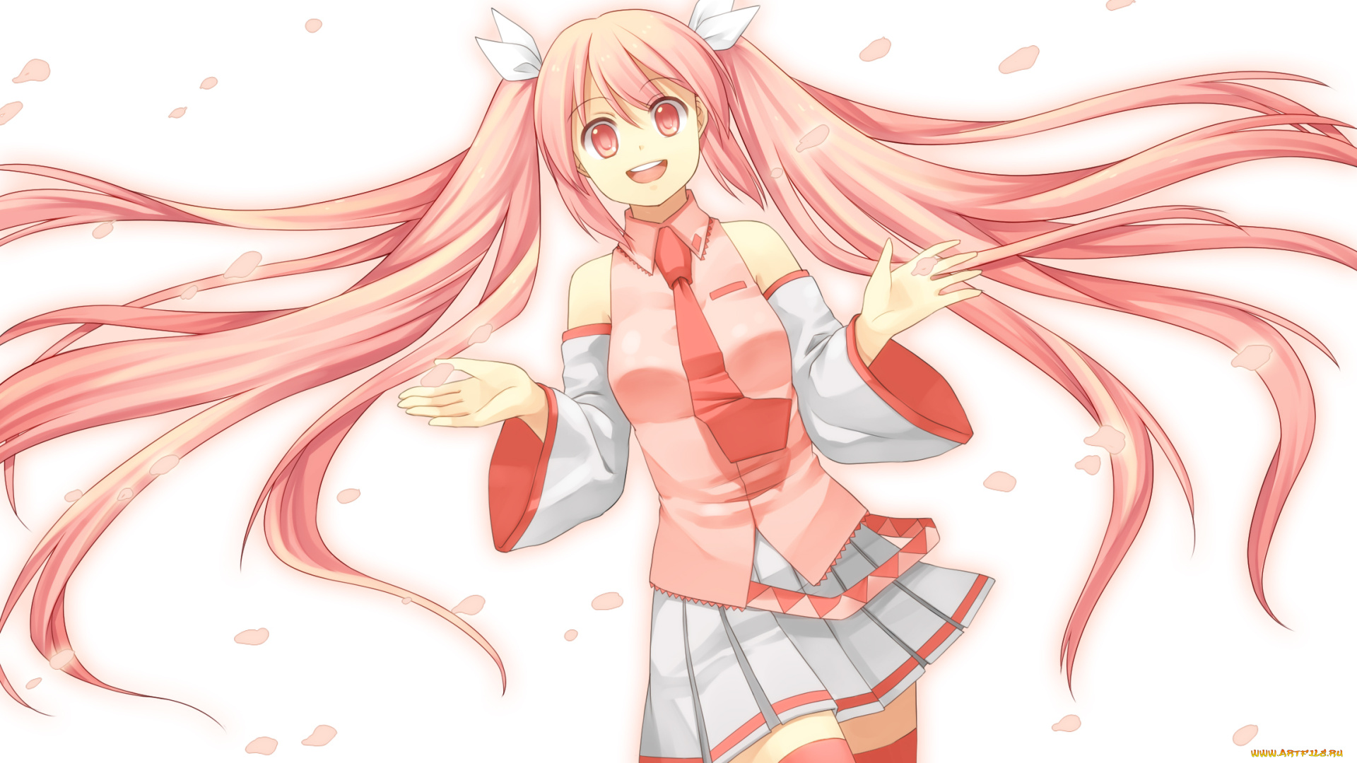 аниме, vocaloid, школьная, форма, лепестки, сакура, девушка